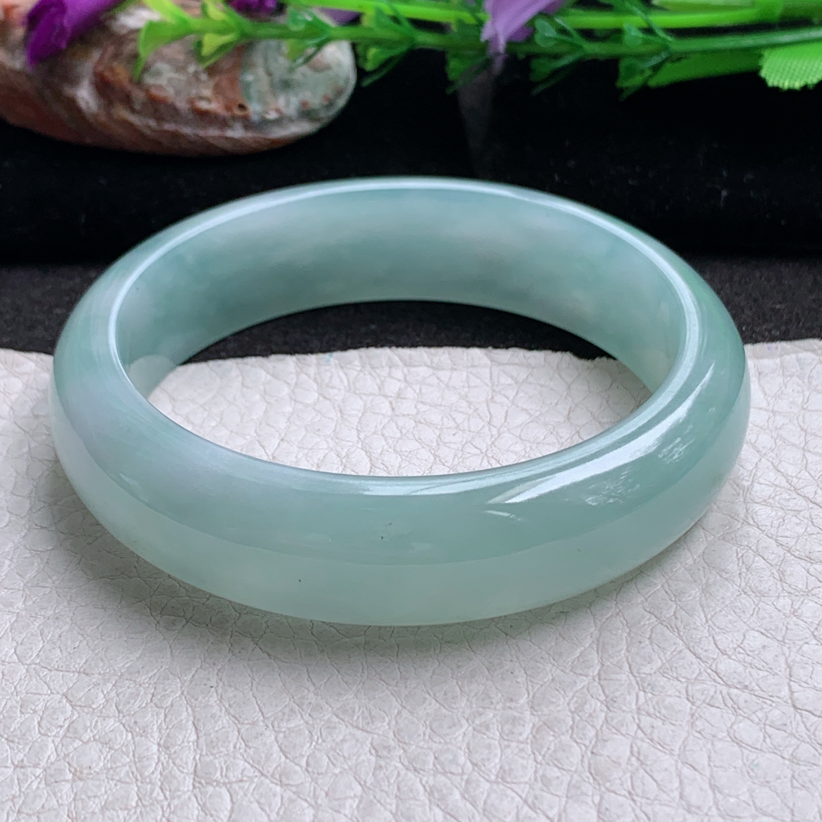 js实拍57*15*8轮胎镯 缅甸翡翠a货玉手镯冰晴清爽正圈玉手环