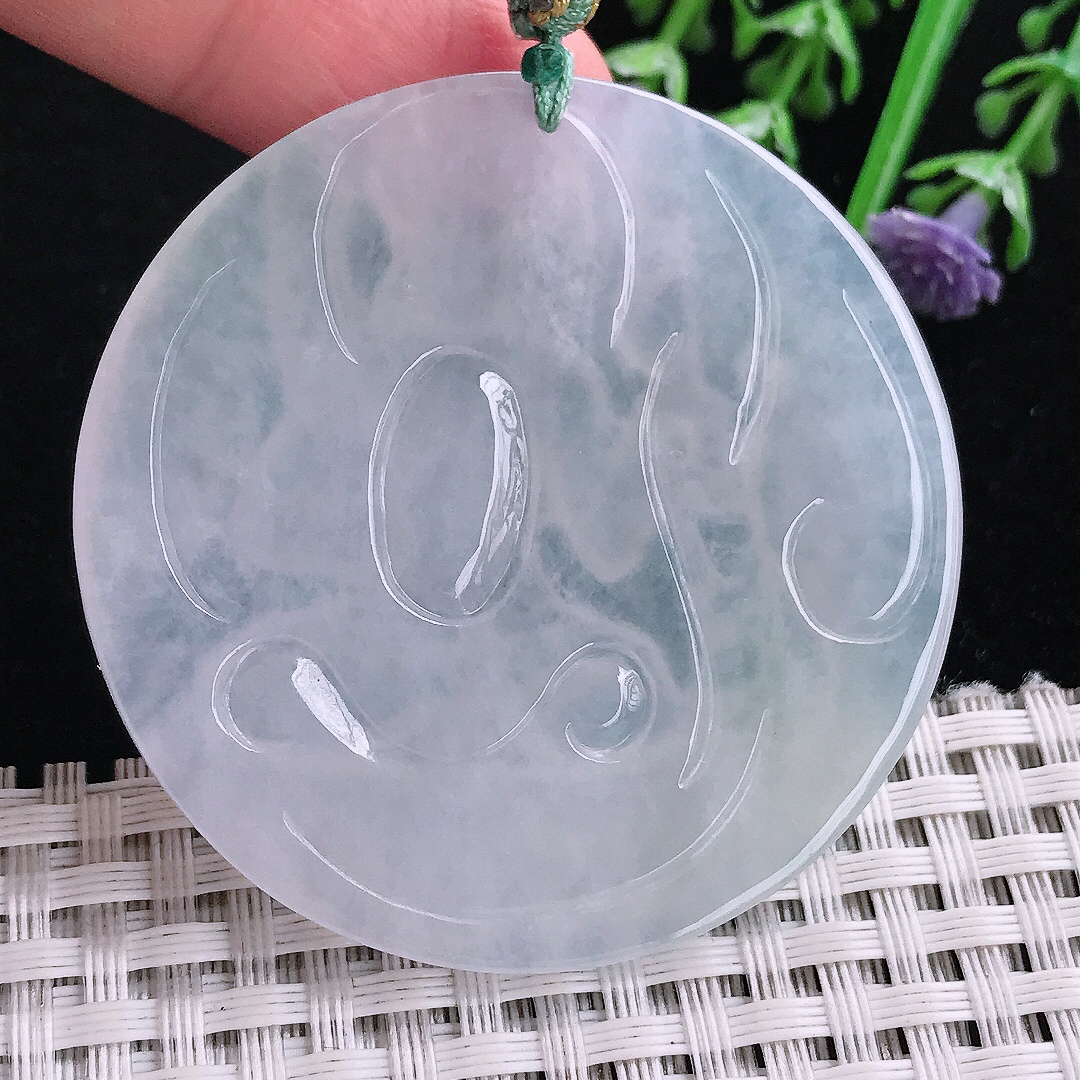 实拍A货翡翠51/5.2老坑冰透起胶白冰不动明王菩萨吊坠翡翠玉挂件