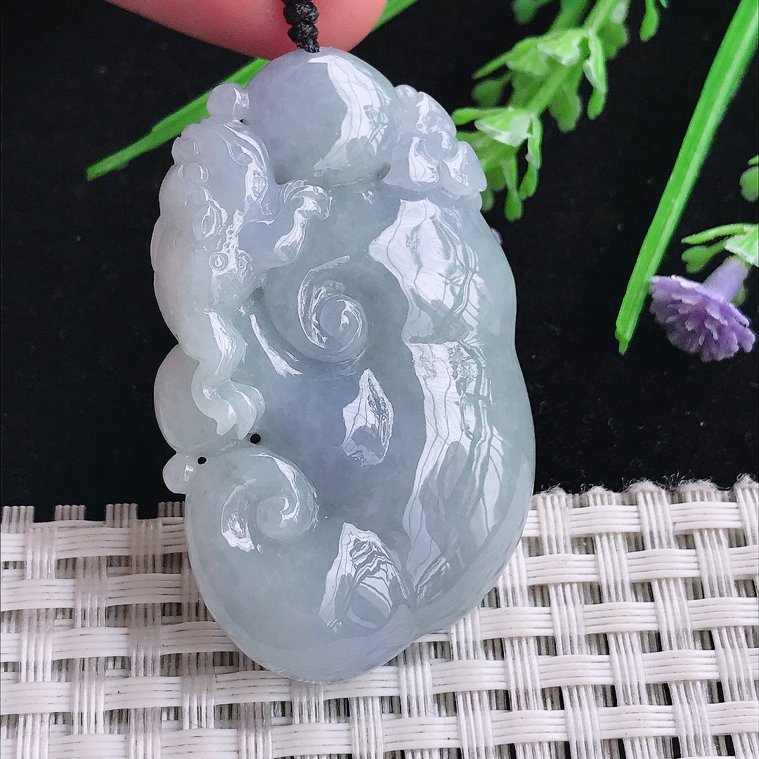 实拍A货翡翠48/29.7/8.1老坑精美温润紫罗兰如意吊坠翡翠玉挂件