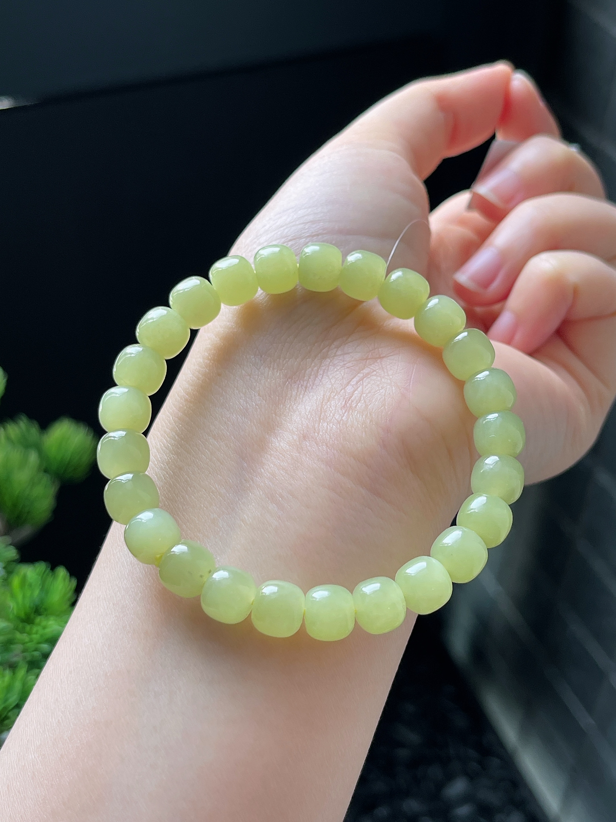和田玉黄口算盘珠手串8mm