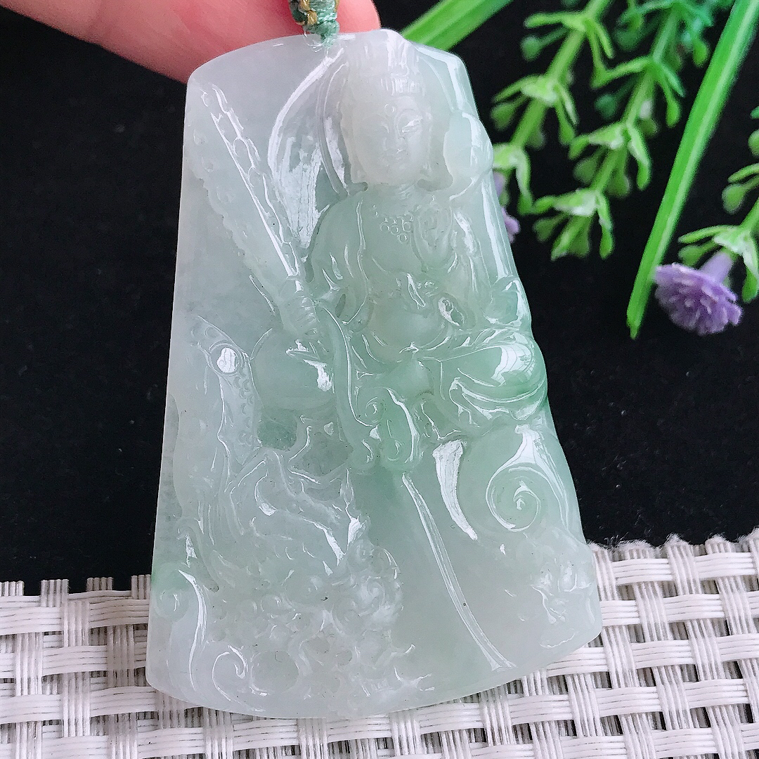 实拍A货翡翠61/41/5.3老坑冰润起胶冰晴虚空藏菩萨吊坠翡翠玉挂件
