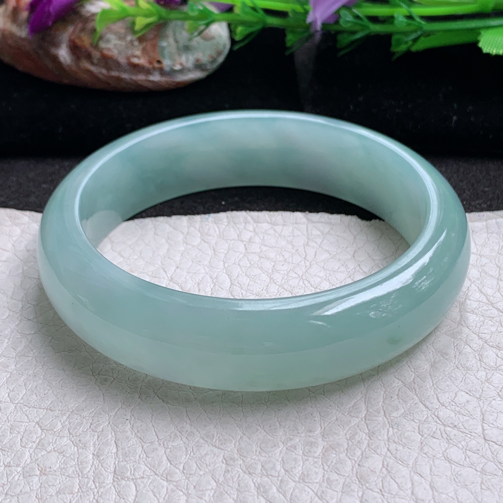 js实拍57*15*8轮胎镯 缅甸翡翠a货玉手镯冰晴清爽正圈玉手环