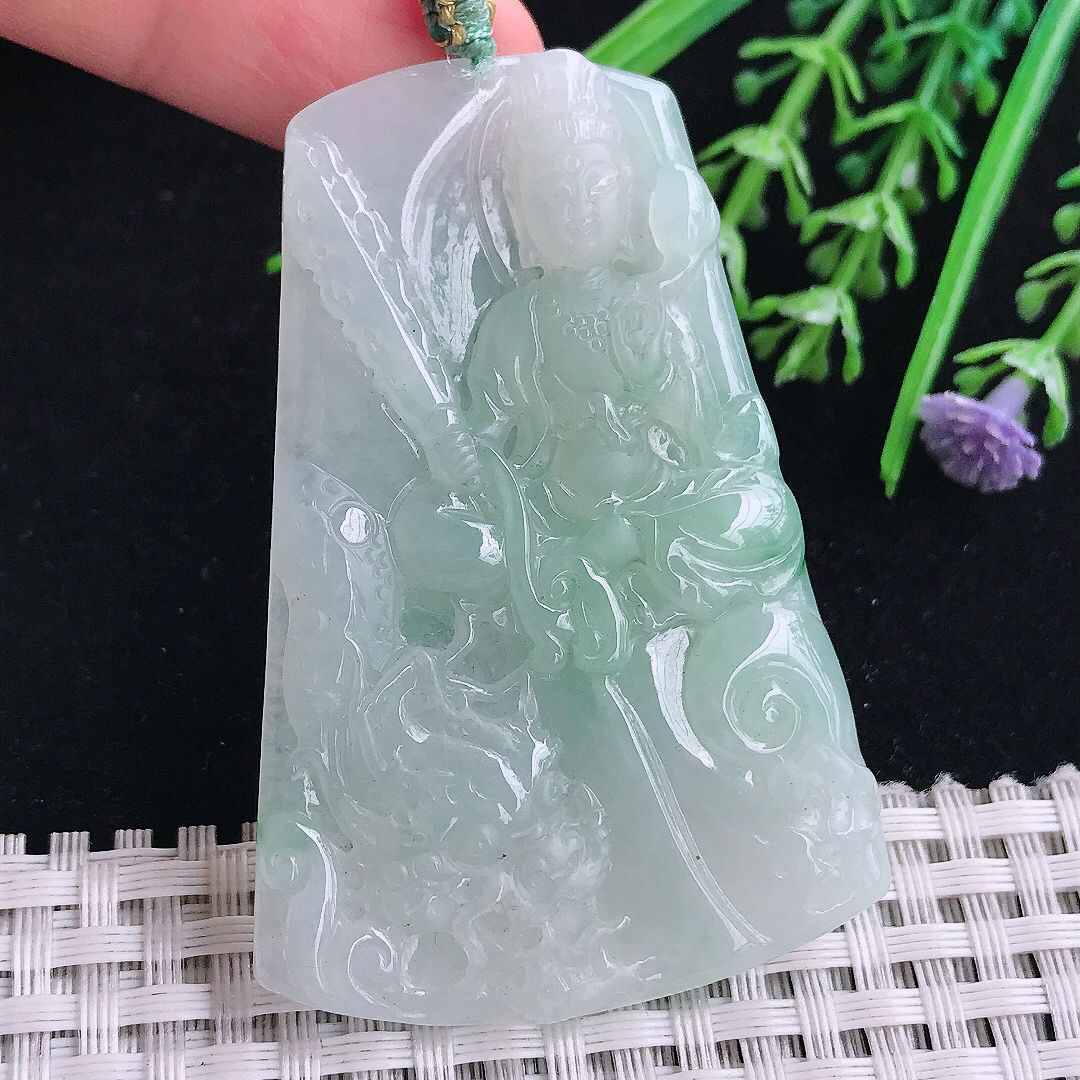 实拍A货翡翠61/41/5.3老坑冰润起胶冰晴虚空藏菩萨吊坠翡翠玉挂件