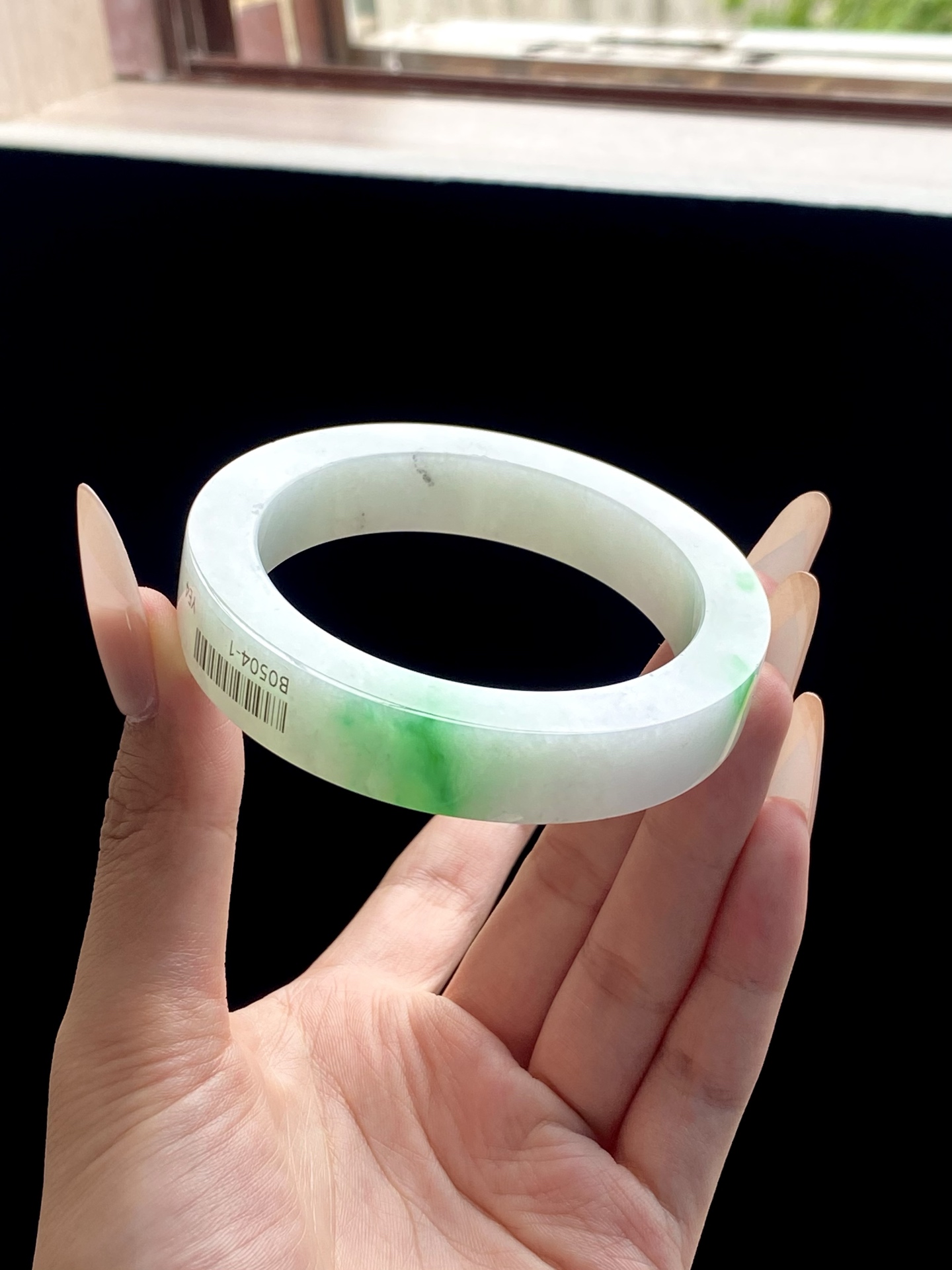 大圈口阳绿白底青镯胚，B0504-1，⭕️76.3-58-13-9.3，可做57～60正圈
