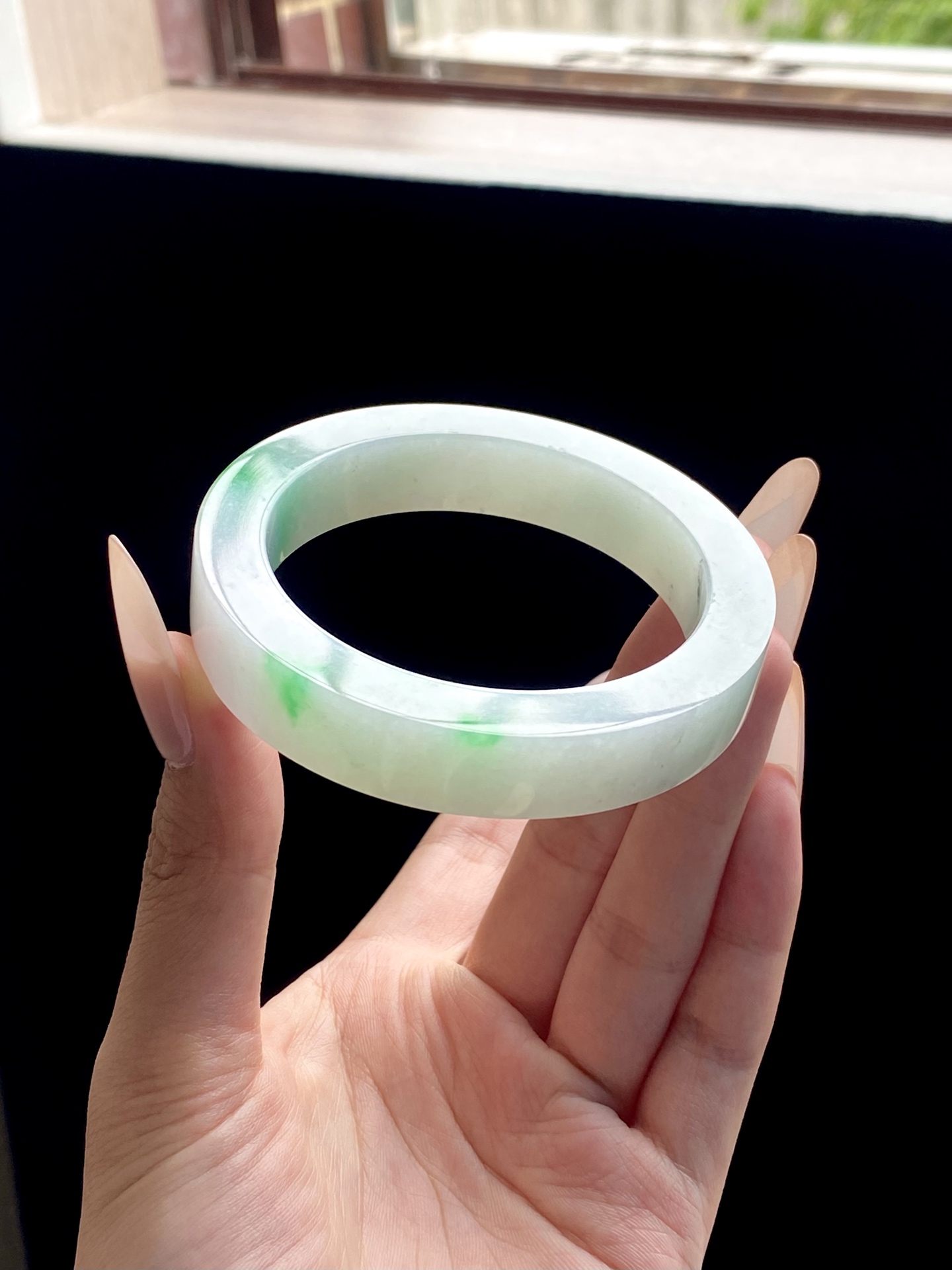 大圈口阳绿白底青镯胚，B0504-1，⭕️76.3-58-13-9.3，可做57～60正圈