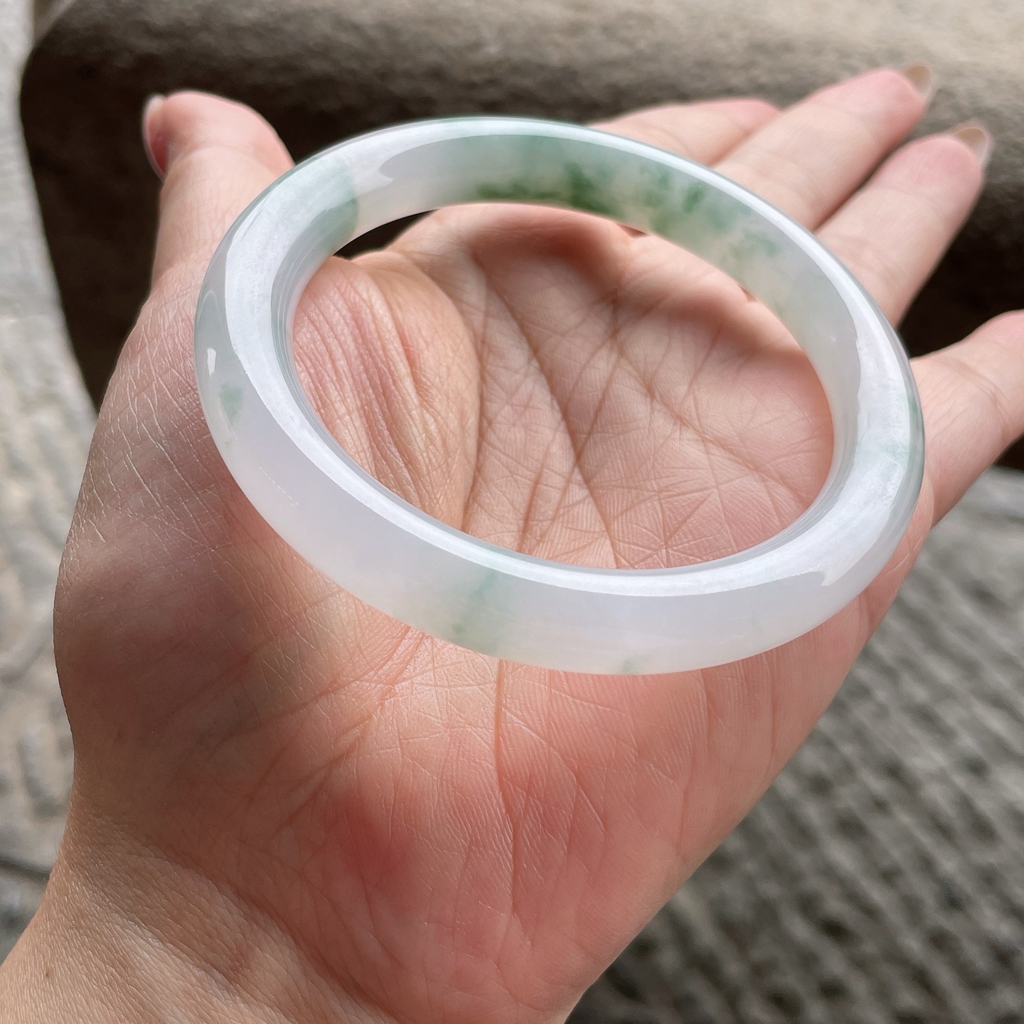 圆条56 57，圈口56-9.2-9，编码0507R13，冰种飘花，晶莹剔透，水润，种老，棉细纹