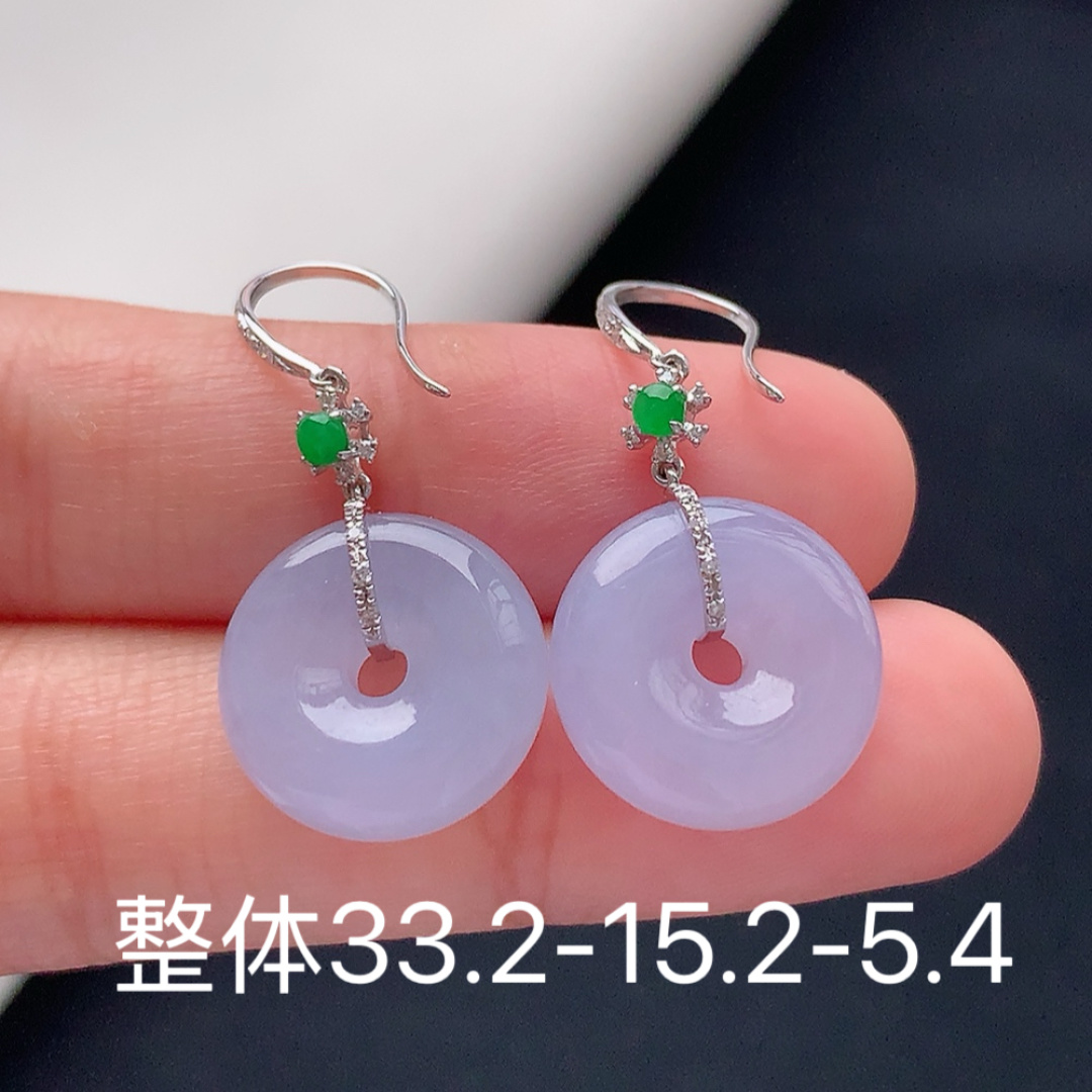 冰紫甜甜圈耳坠，无裂，冰透，种水赞，上耳优雅迷人，货号25504，33.2/15.2/5.4