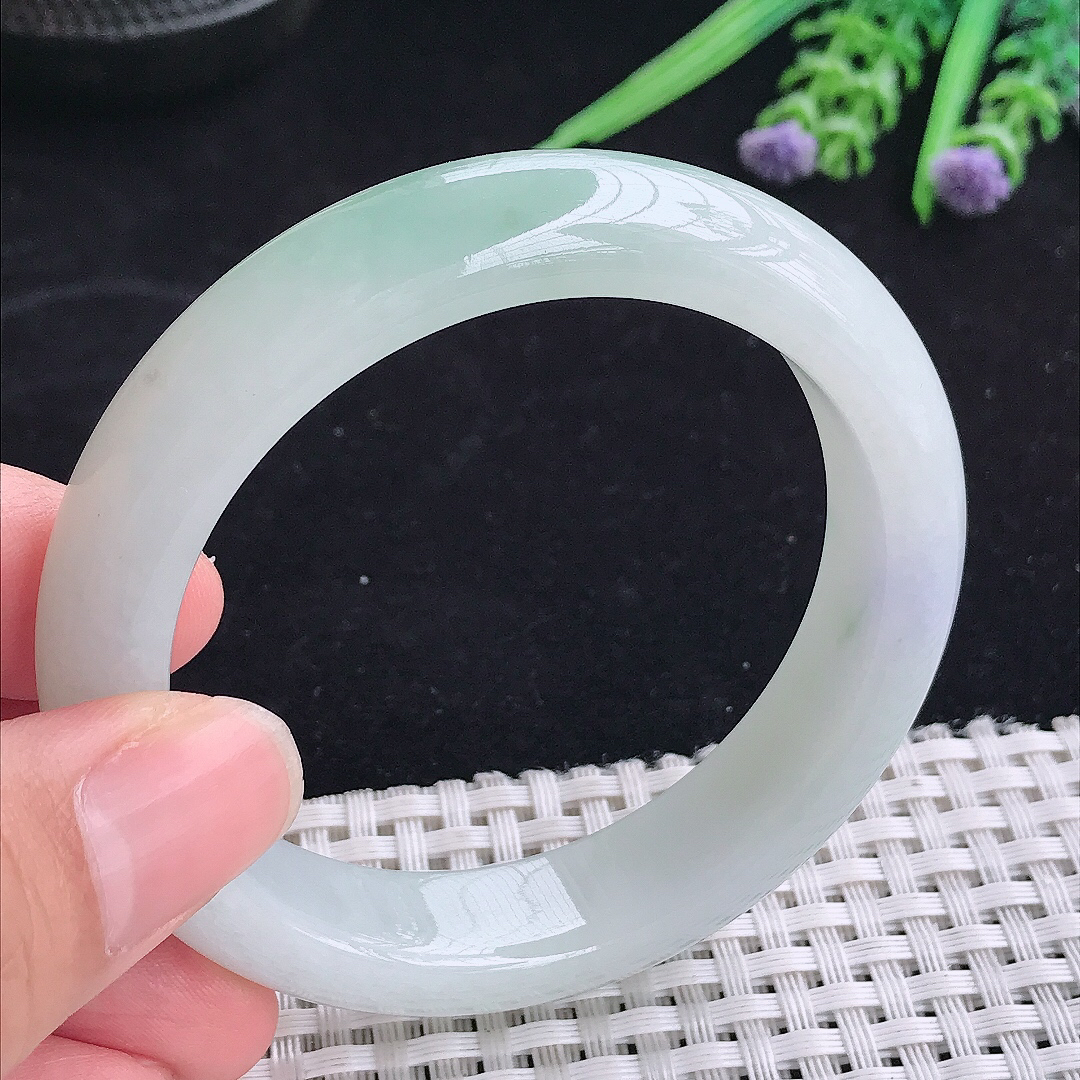 实拍a货翡翠54.5/13/8.6平安镯老坑冰润起胶晴底手镯美人镯