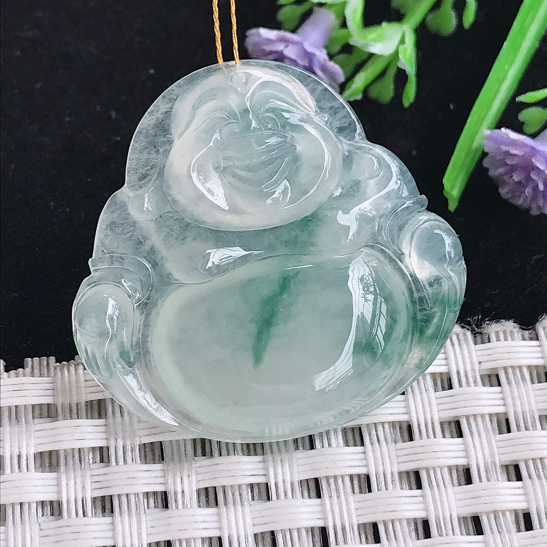 实拍A货翡翠31/32.5/6老坑冰种冰飘花佛公吊坠翡翠玉挂件