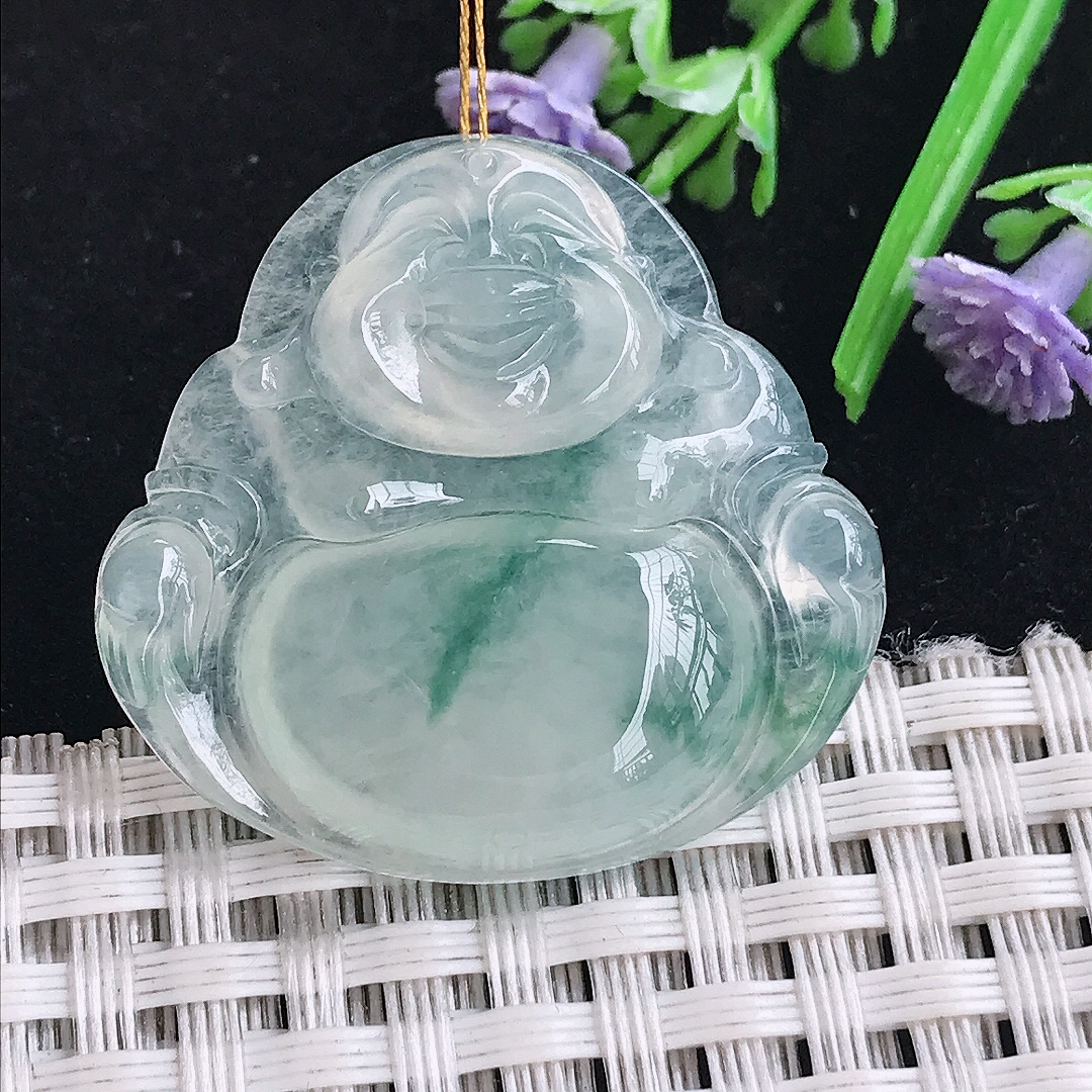 实拍A货翡翠31/32.5/6老坑冰种冰飘花佛公吊坠翡翠玉挂件