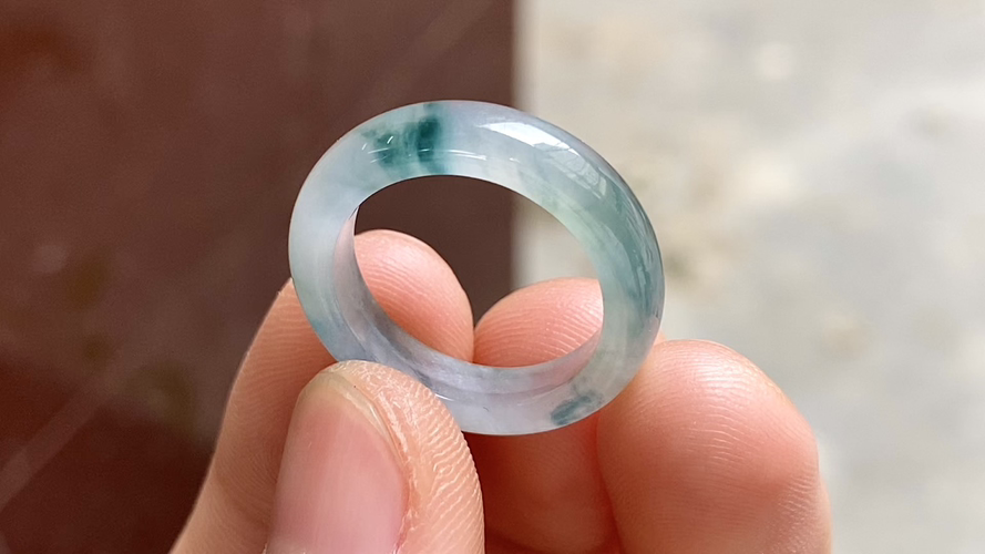 冰种飘彩戒指指环,完整