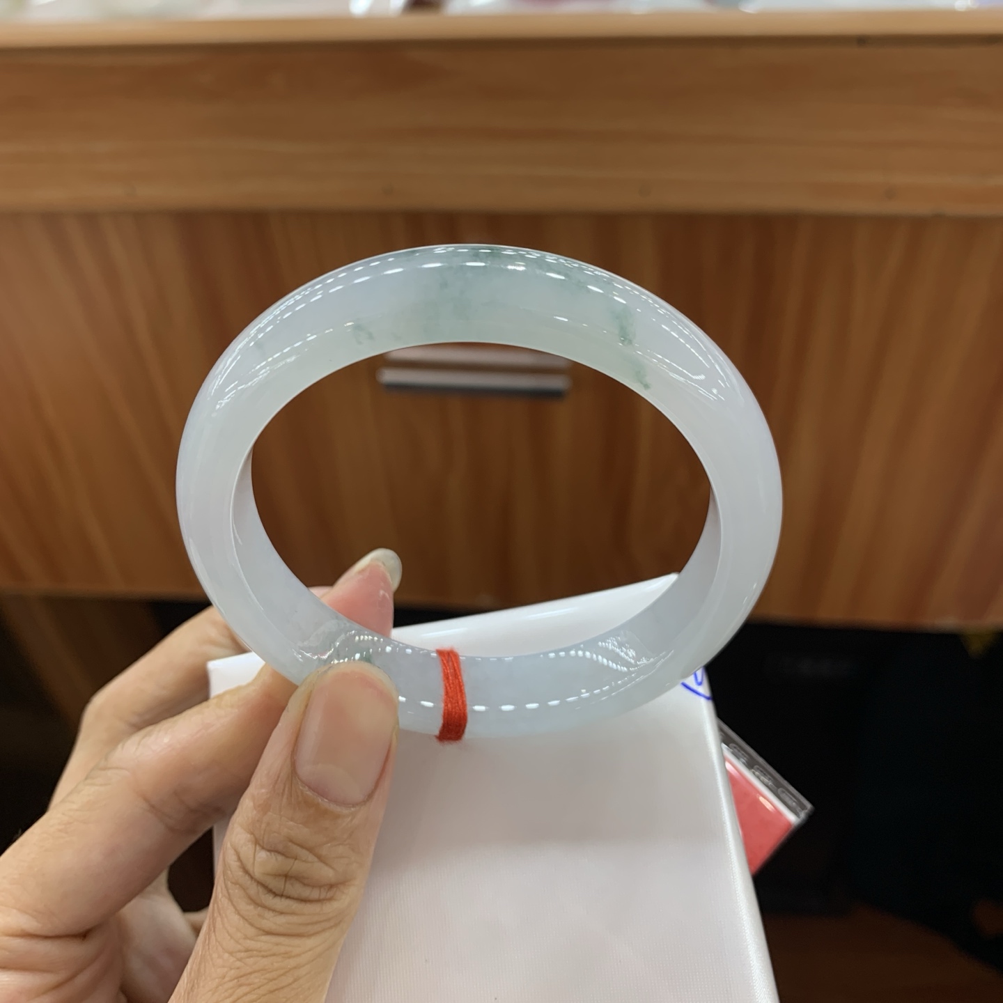 050626LJ，冰飘花正圈翡翠手镯，57.7-12-7.6