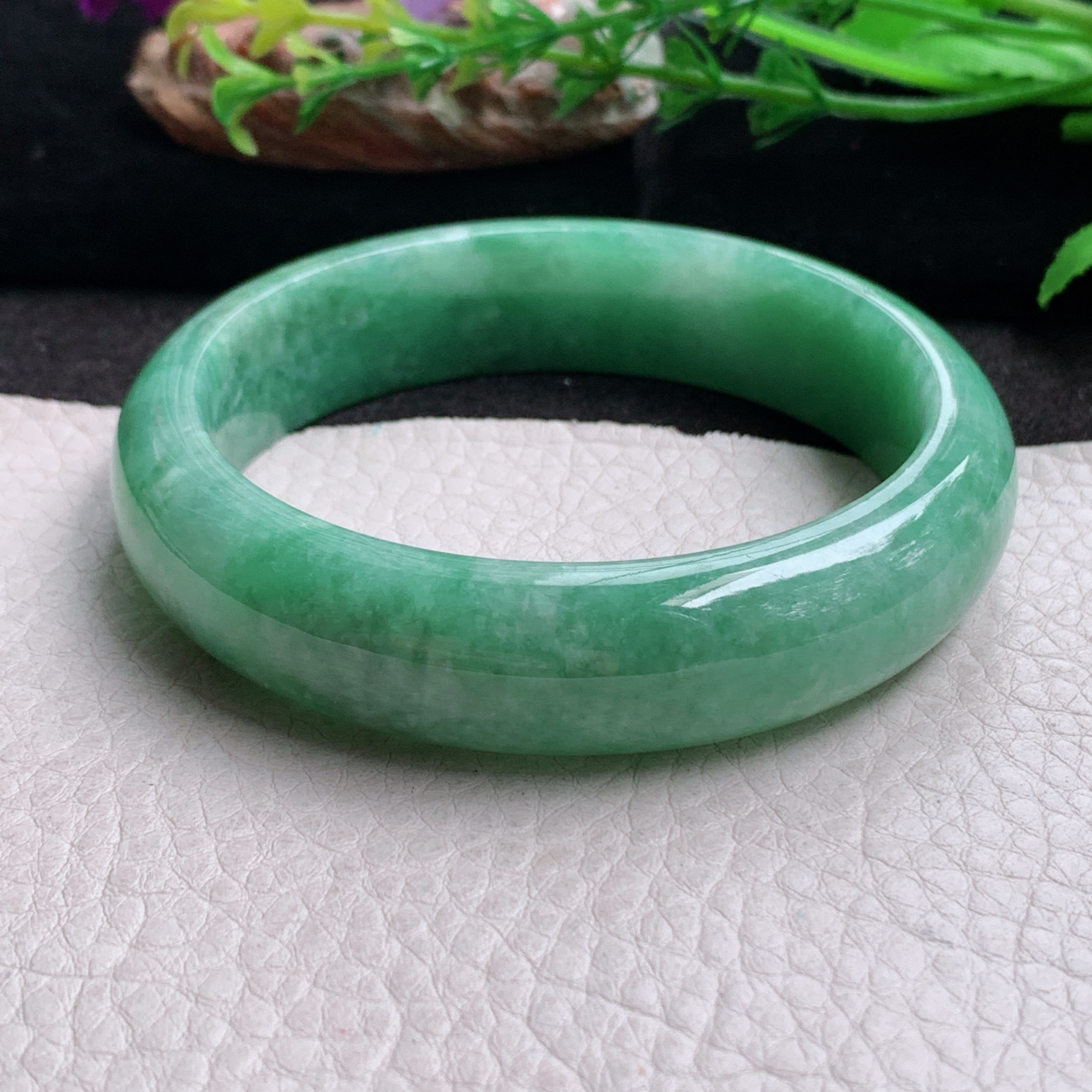 js大圈口60*15.2*8.5轮胎镯 缅甸翡翠玉手镯满绿厚装正圈玉手环