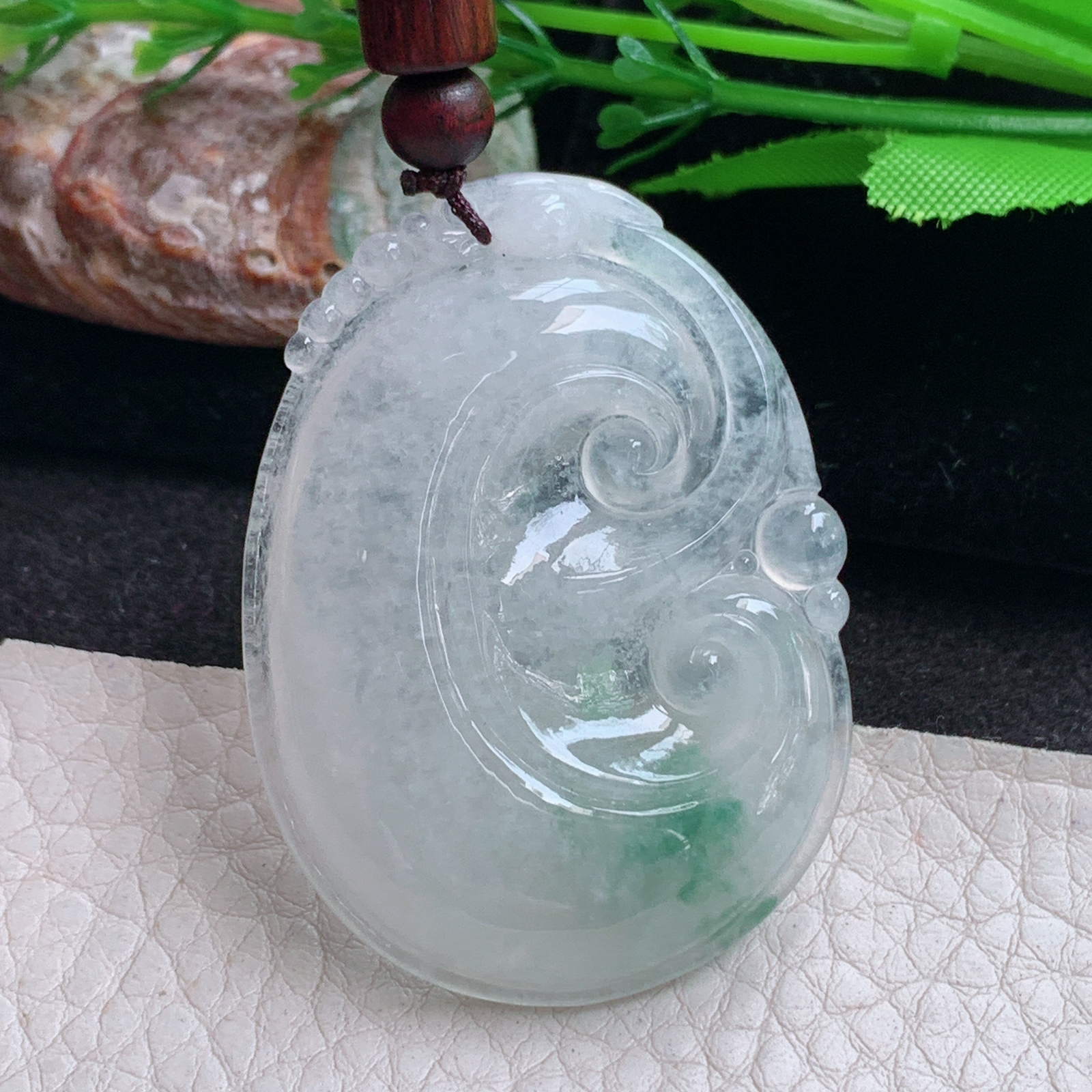 zen实拍48.6*35.5*6.5缅甸翡翠冰透飘花大如意吊坠吉祥如意玉坠