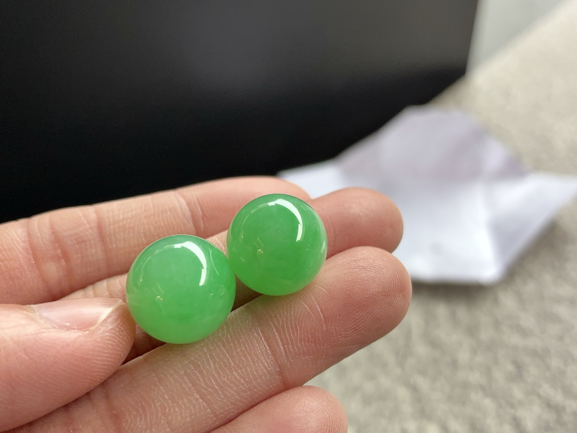 ️ 冰绿珠一对，尺寸13.2