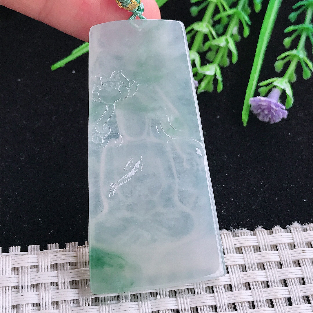 实拍A货翡翠57/29/5老坑冰透起胶飘花大日如来佛祖吊坠翡翠玉挂件