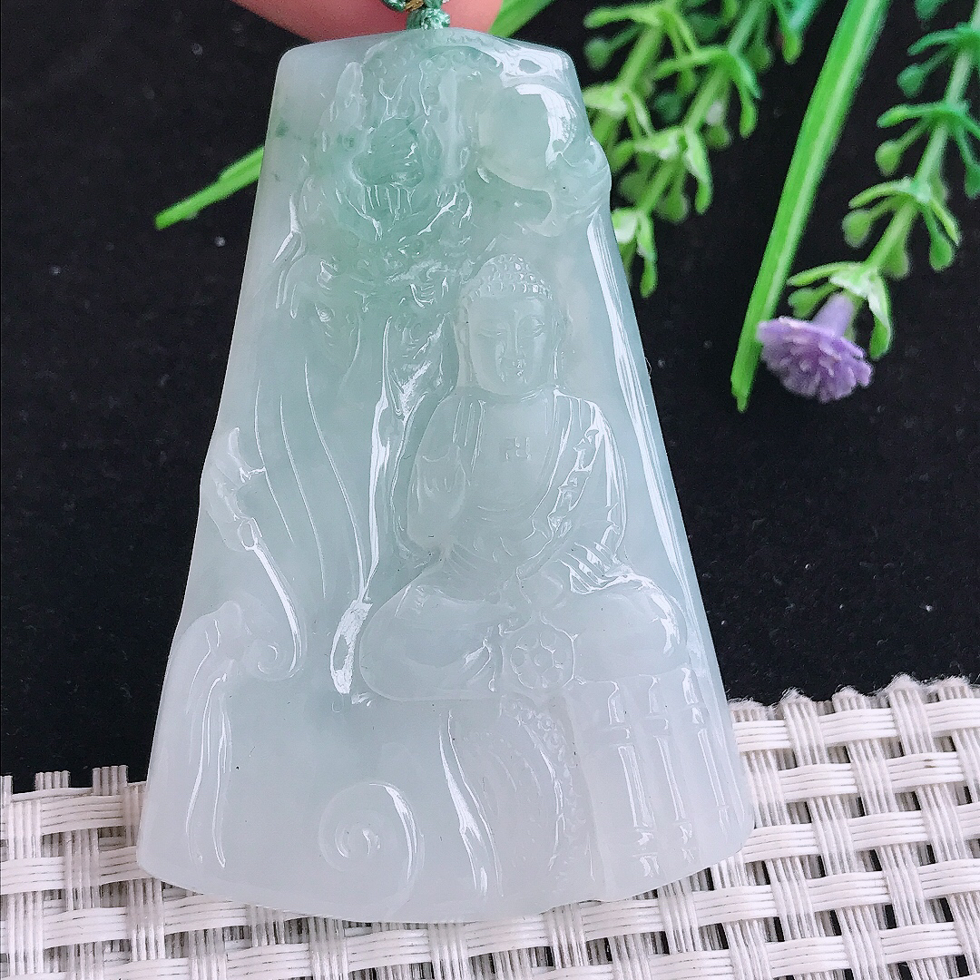 实拍A货翡翠62.6/43.4/5.5老坑冰润起胶冰晴阿弥陀佛吊坠翡翠玉挂件