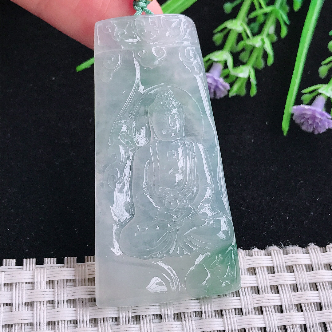 实拍A货翡翠57/29/5老坑冰透起胶飘花大日如来佛祖吊坠翡翠玉挂件