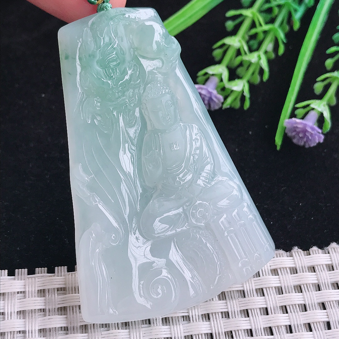 实拍A货翡翠62.6/43.4/5.5老坑冰润起胶冰晴阿弥陀佛吊坠翡翠玉挂件