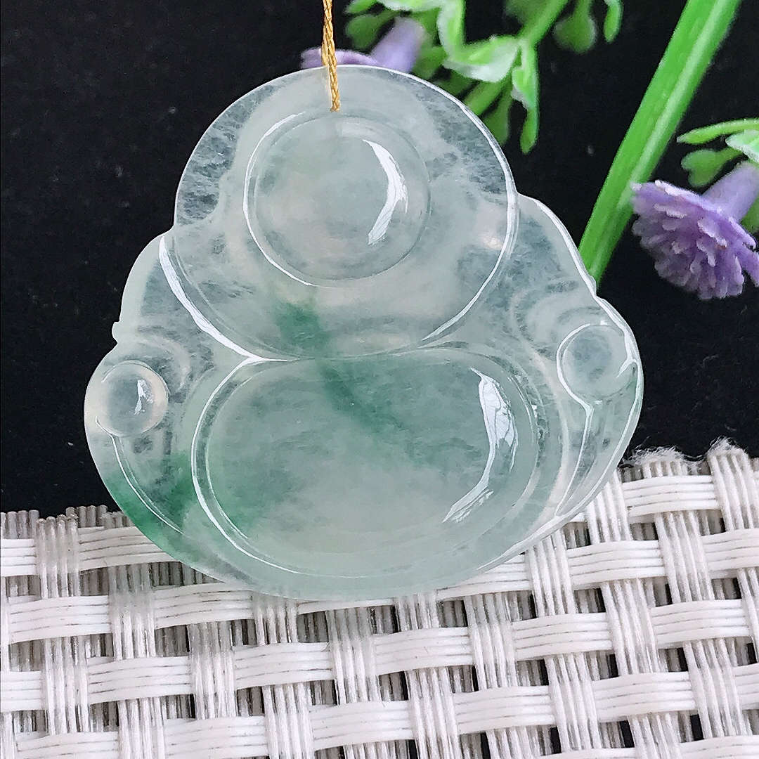 实拍A货翡翠31/32.5/6老坑冰种冰飘花佛公吊坠翡翠玉挂件