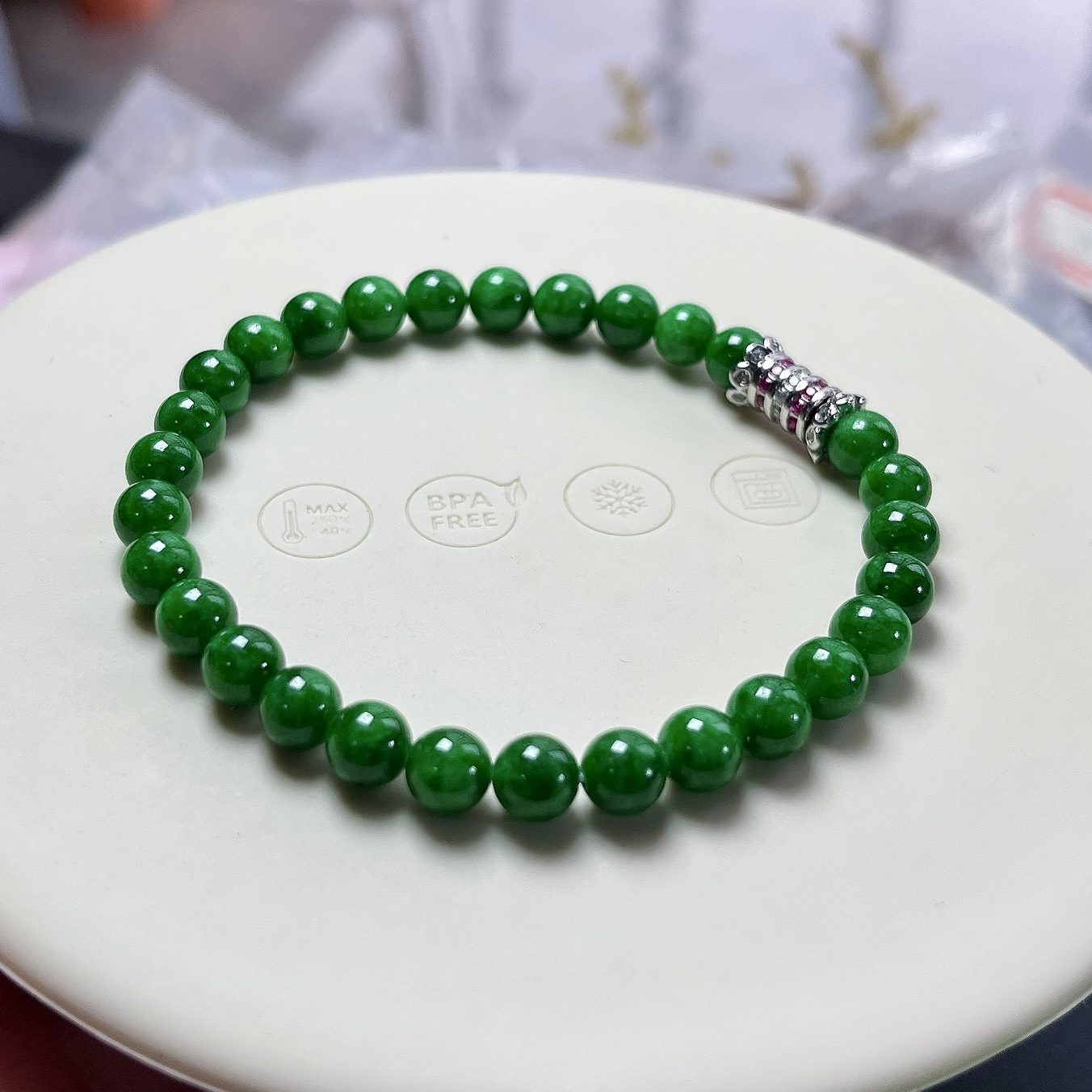 收藏级别，缅甸天然翡翠A货，卡5.9冰润满绿辣阳绿圆珠手串手链，尺寸：5.9mm/29颗，长度176mm，重量：11.41g