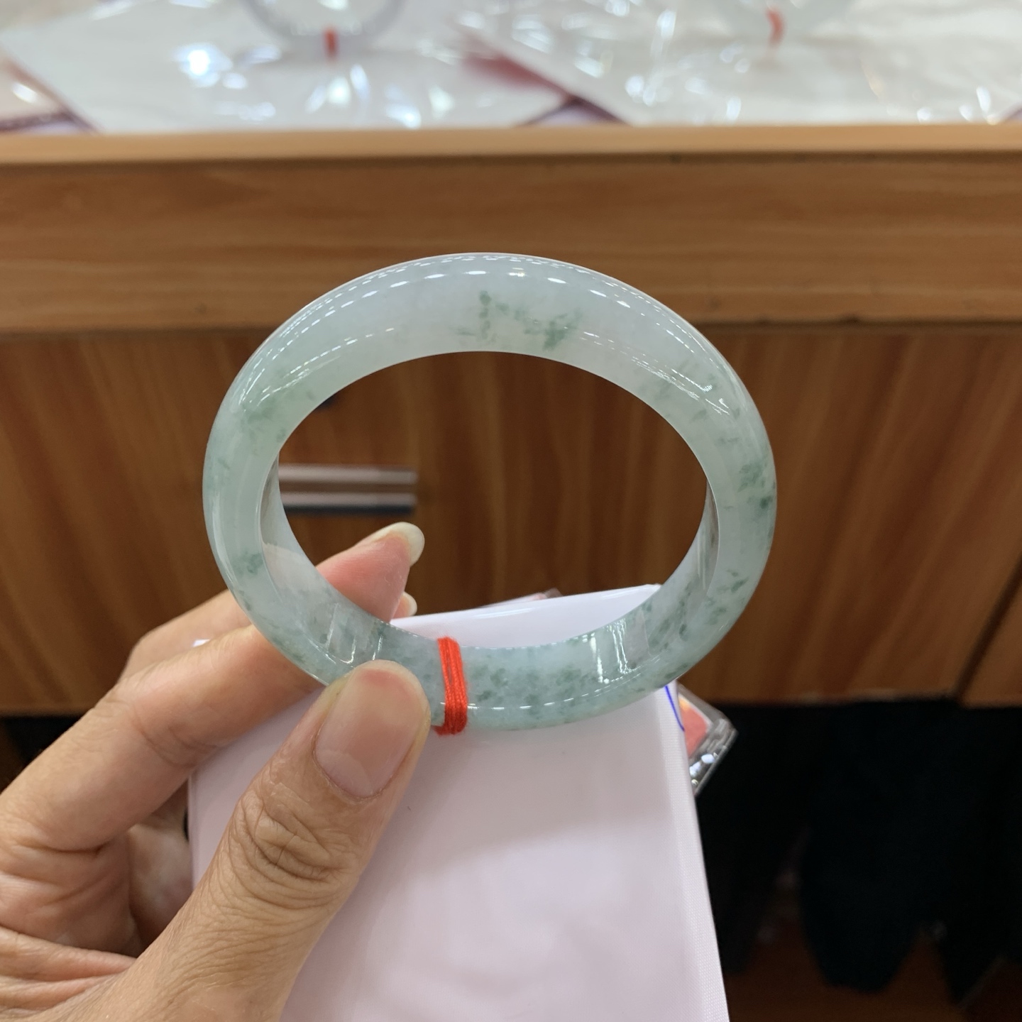 050705YY，冰飘花正圈翡翠手镯，55.3-13-8，编号050705YY