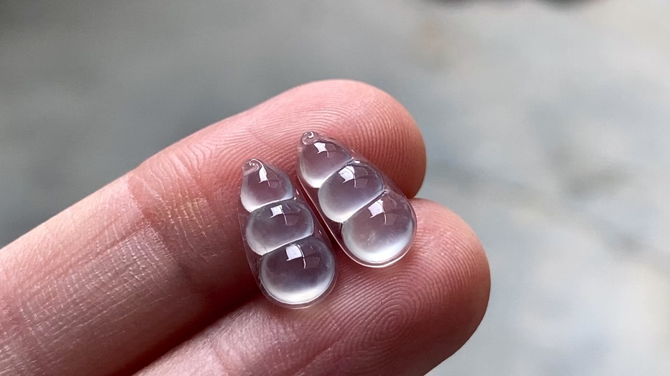 ️ 玻璃种福豆一对，完整，12.2/6.3/2.8，编号