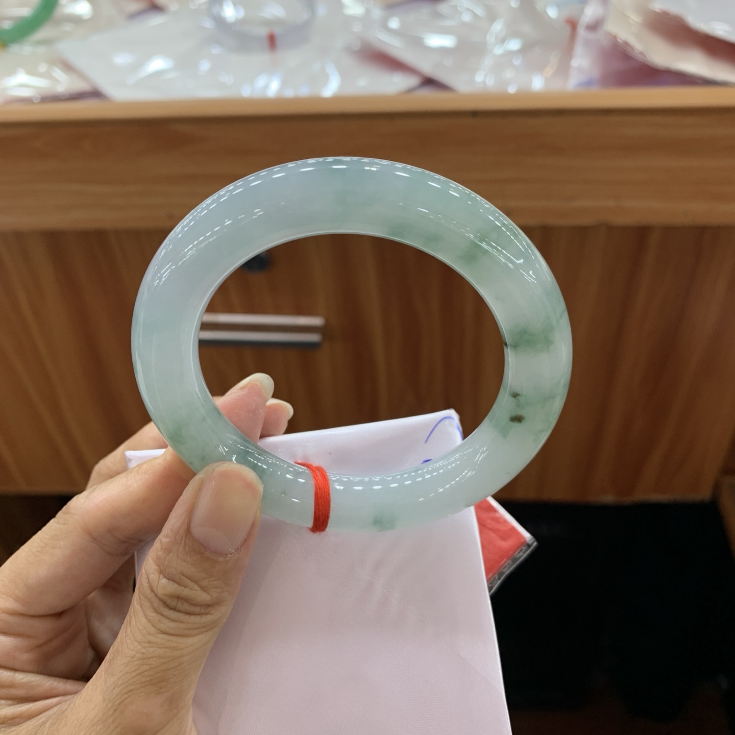 050720YY，冰飘花圆条翡翠手镯，57-11.8