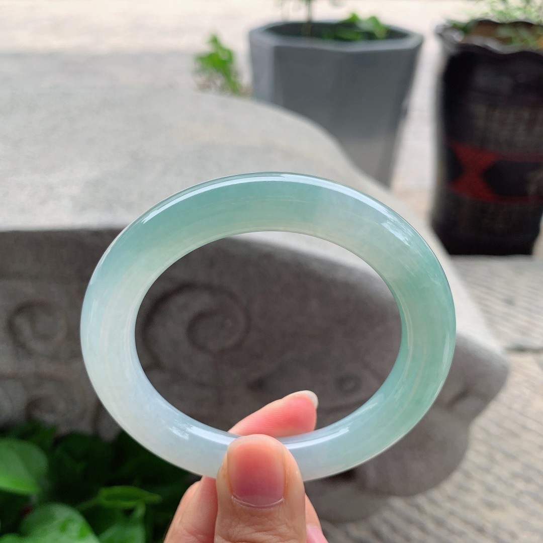 圈口 56-10.5【冰油绿圆条手镯】圆条56 57可戴