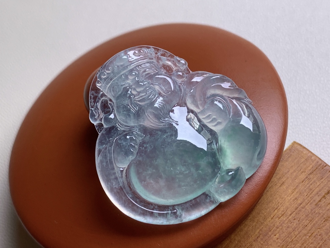 ️ 玻璃种晴水财神爷 底子无比冰透，胶感十足，招财纳福，无裂尺寸30.6*29*5
