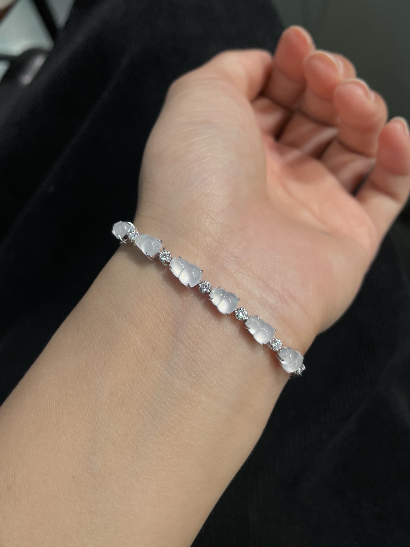 冰种葫芦手链，高冰种质地，起光的小精品，手腕上的亮点，18k金镶嵌，尺寸如图一，实物更美～，7.2/4.6/4.8