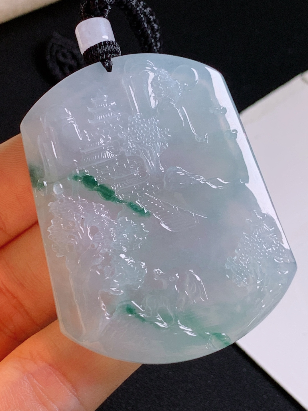 ️ 冰种飘花山水牌，无裂水润，意境深远，裸石51.8/50.2/5.5