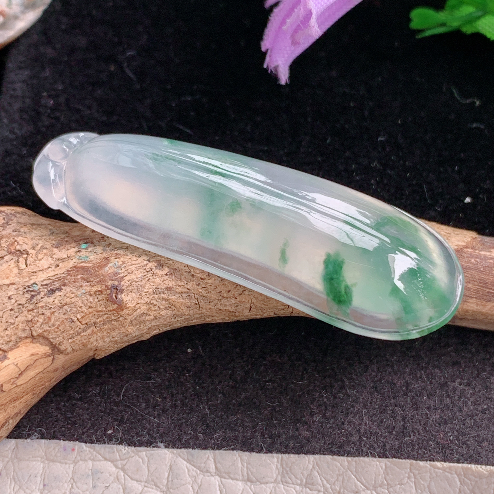 gp实拍42.2*15*6缅甸翡翠冰飘花福瓜吊坠 吉祥福禄玉坠