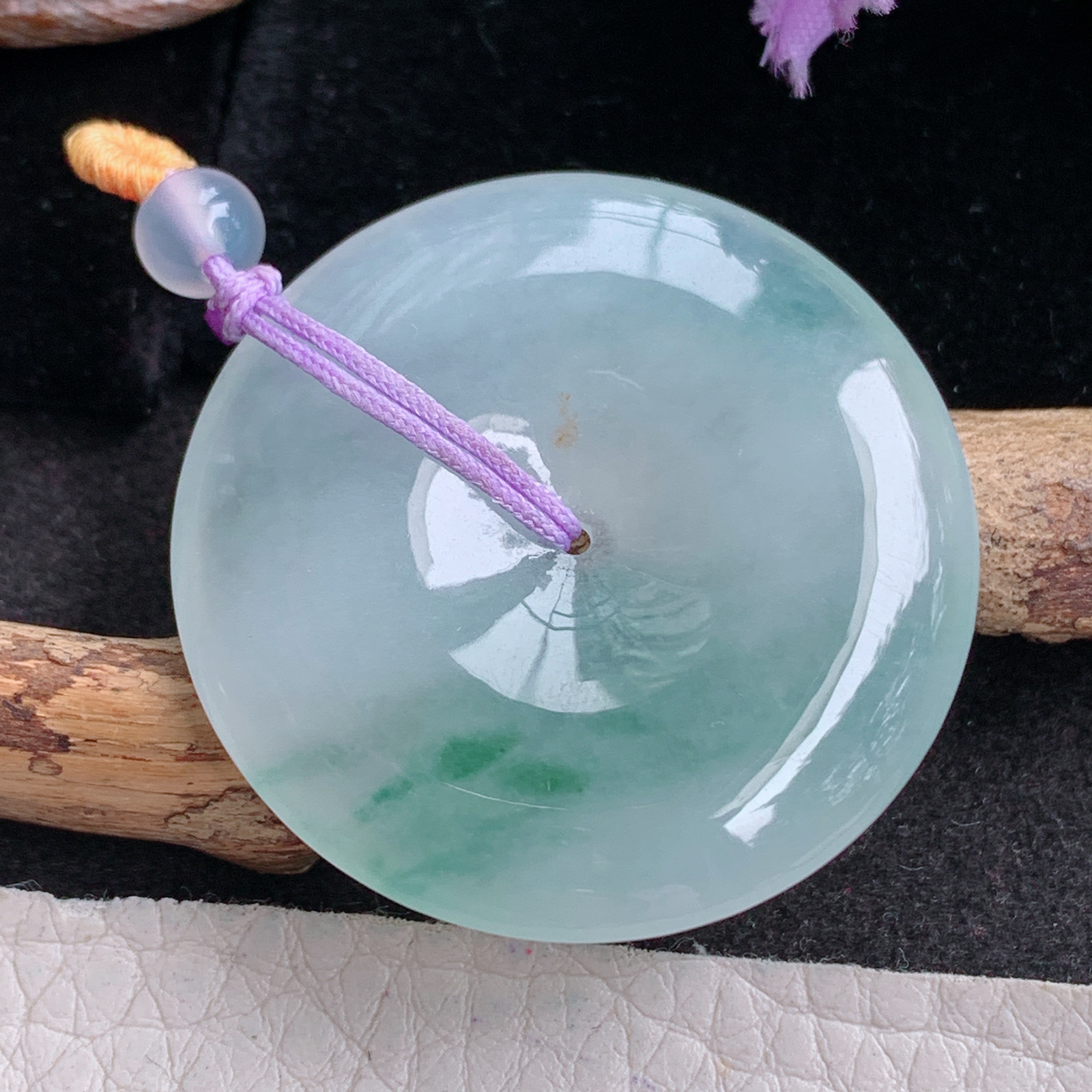 gp实拍37.6*6缅甸翡翠冰飘花平安扣吊坠 简约玉坠