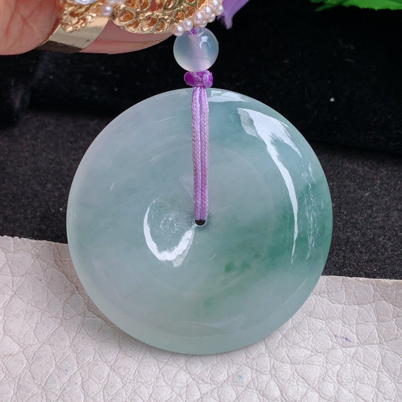 gp实拍37.6*6缅甸翡翠冰飘花平安扣吊坠 简约玉坠