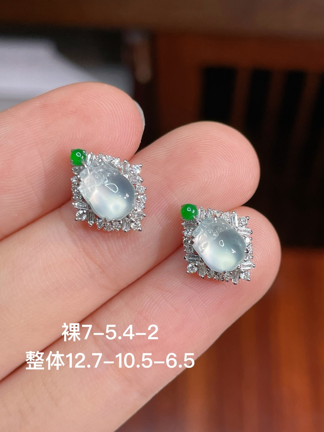 冰种貔貅耳钉 无裂 18k金镶嵌 强烈推荐，12.7-10.5-6.5