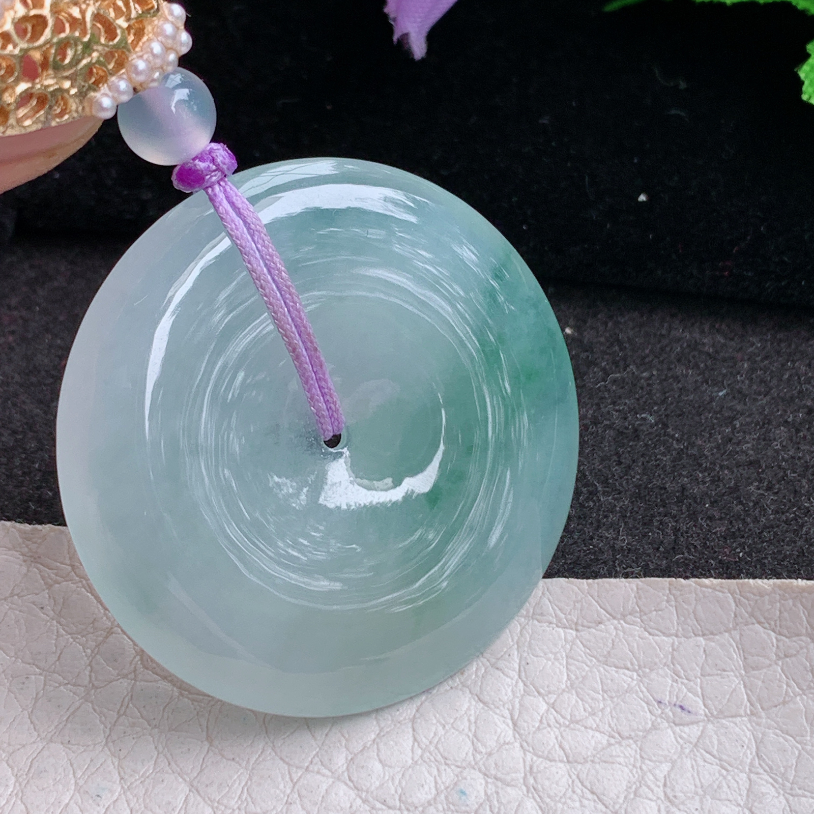gp实拍37.6*6缅甸翡翠冰飘花平安扣吊坠 简约玉坠