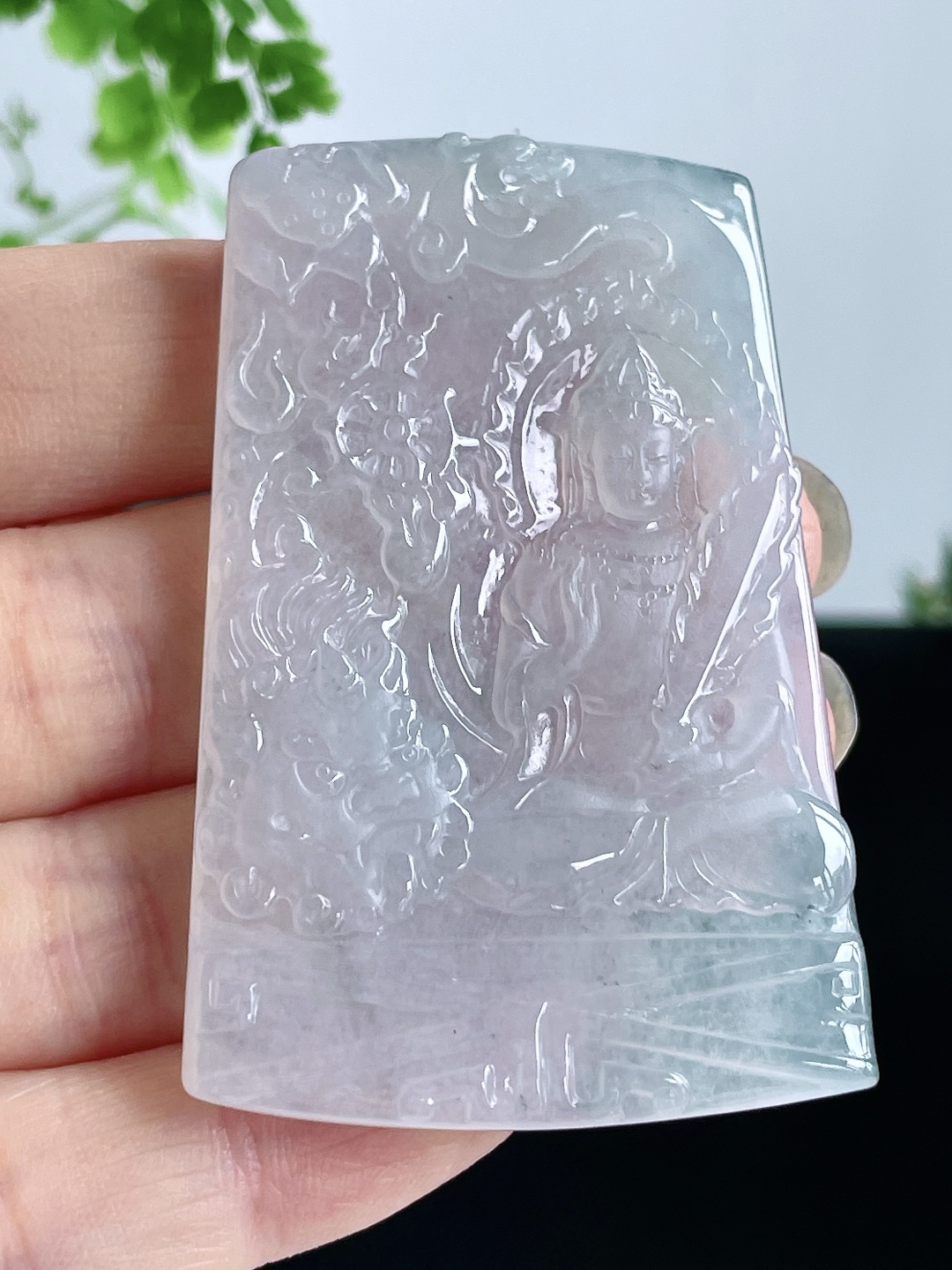 白冰文殊菩萨牌吊坠 说明 缅料 无裂 性比高 尺寸 60.6-39.5-5 重量 30.5克 不议