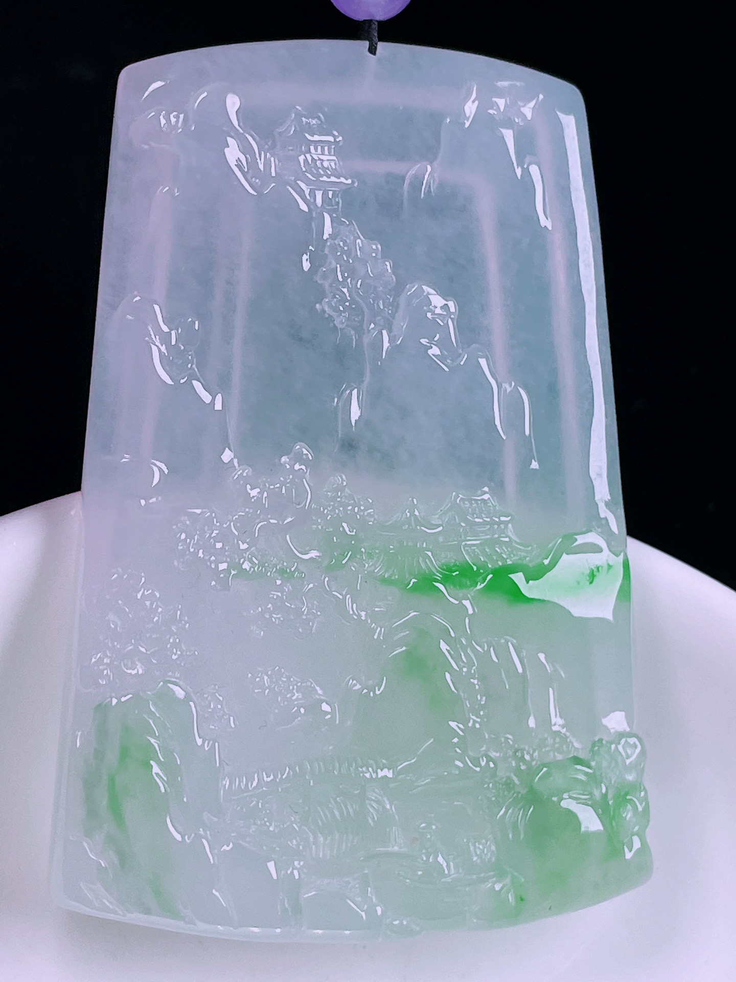 ️冰种山水牌，老种起光，细底通透，尺寸：60.3/41.5/5.8mm0509