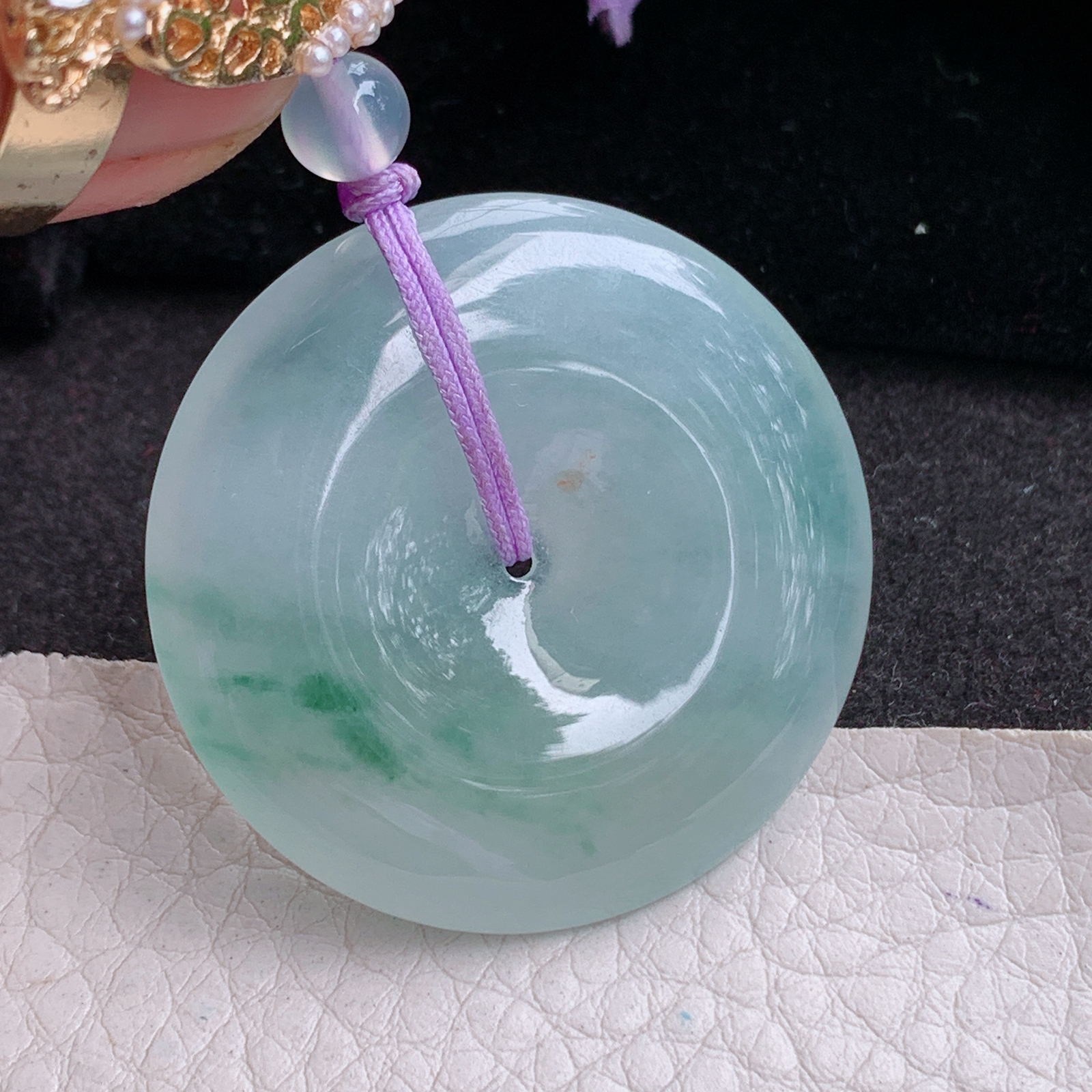 gp实拍37.6*6缅甸翡翠冰飘花平安扣吊坠 简约玉坠