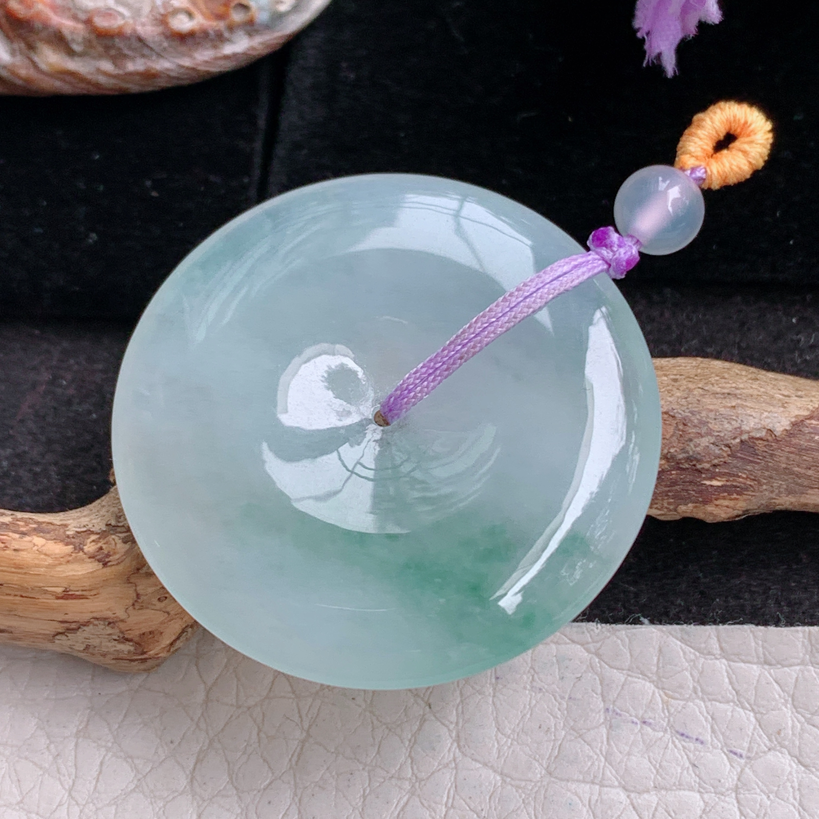 gp实拍37.6*6缅甸翡翠冰飘花平安扣吊坠 简约玉坠