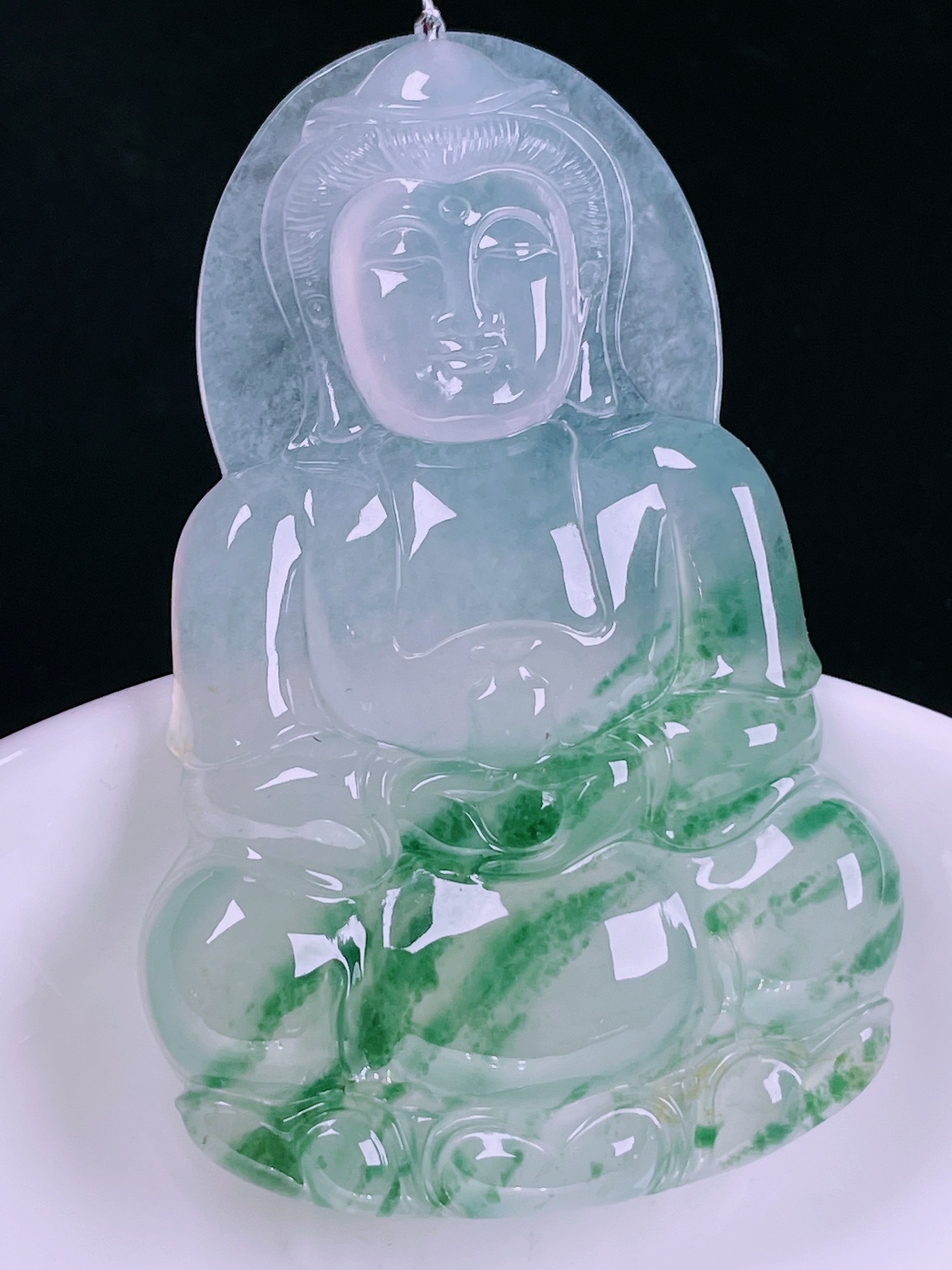 ️冰种观音，老种起光，细底通透，尺寸：58/37.8/6.5mm0509