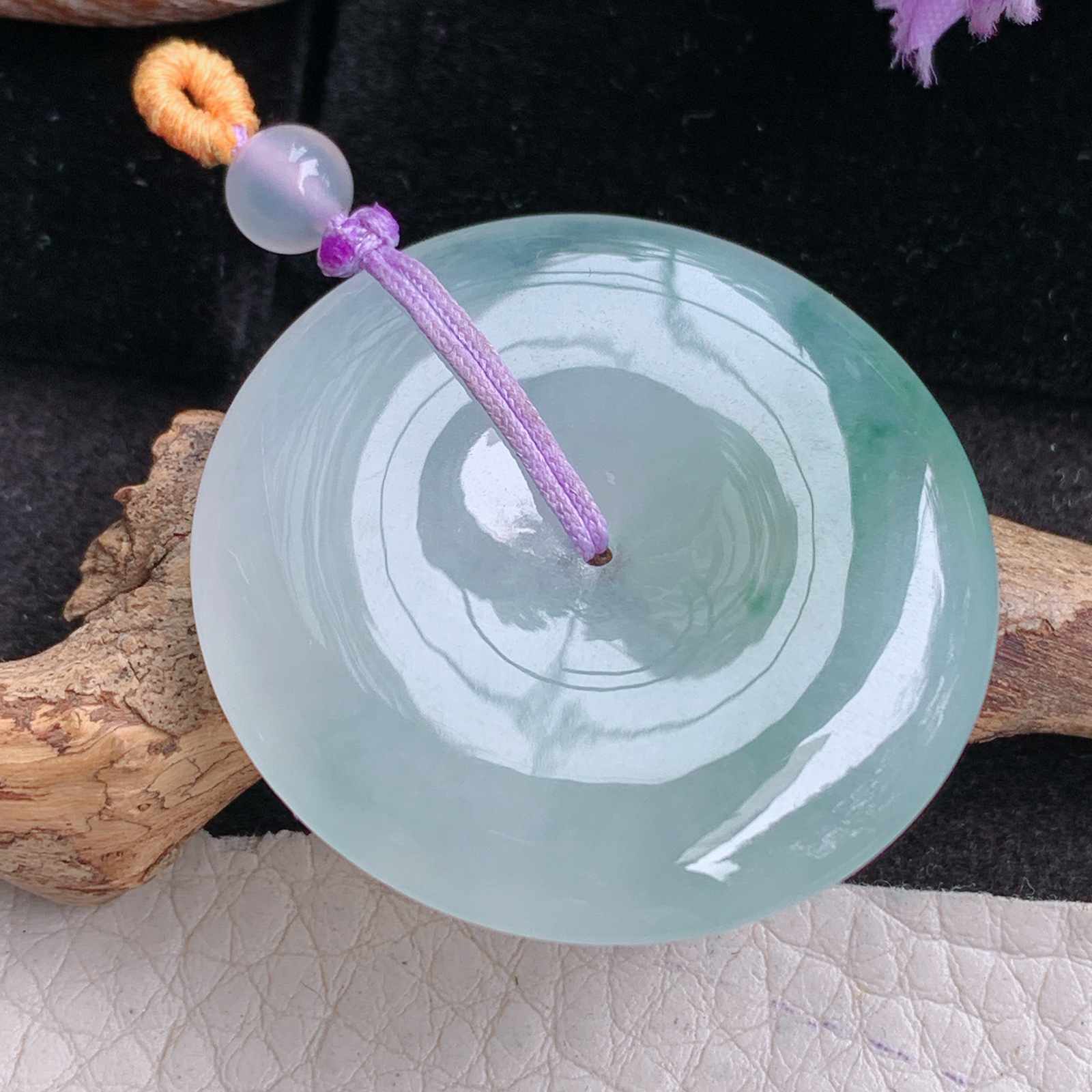 gp实拍37.6*6缅甸翡翠冰飘花平安扣吊坠 简约玉坠