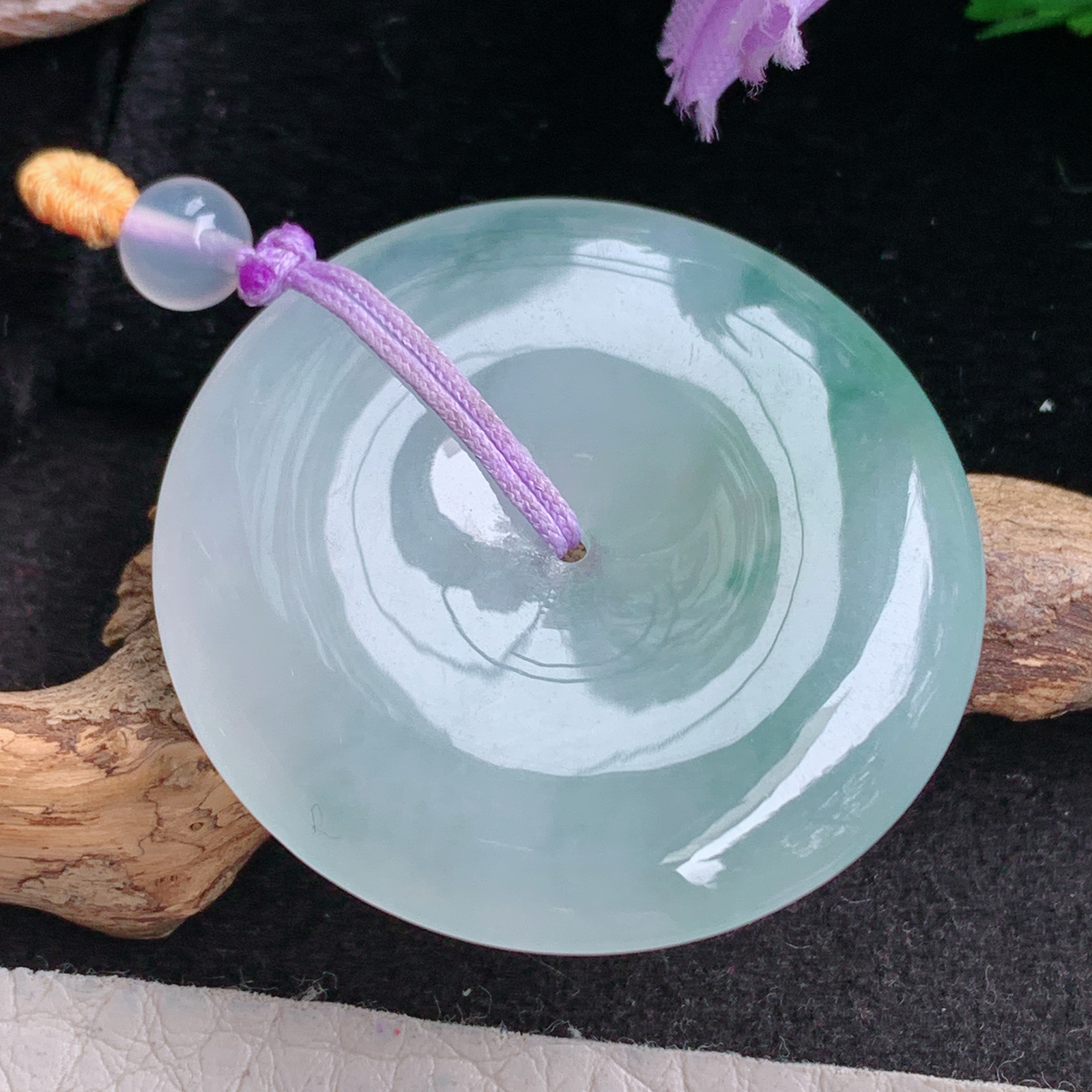 gp实拍37.6*6缅甸翡翠冰飘花平安扣吊坠 简约玉坠