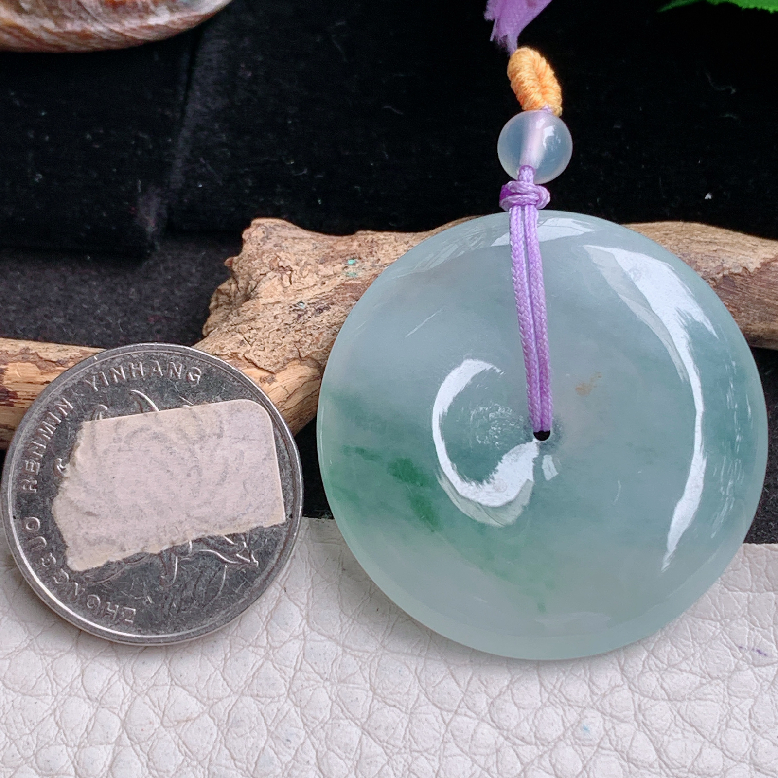 gp实拍37.6*6缅甸翡翠冰飘花平安扣吊坠 简约玉坠