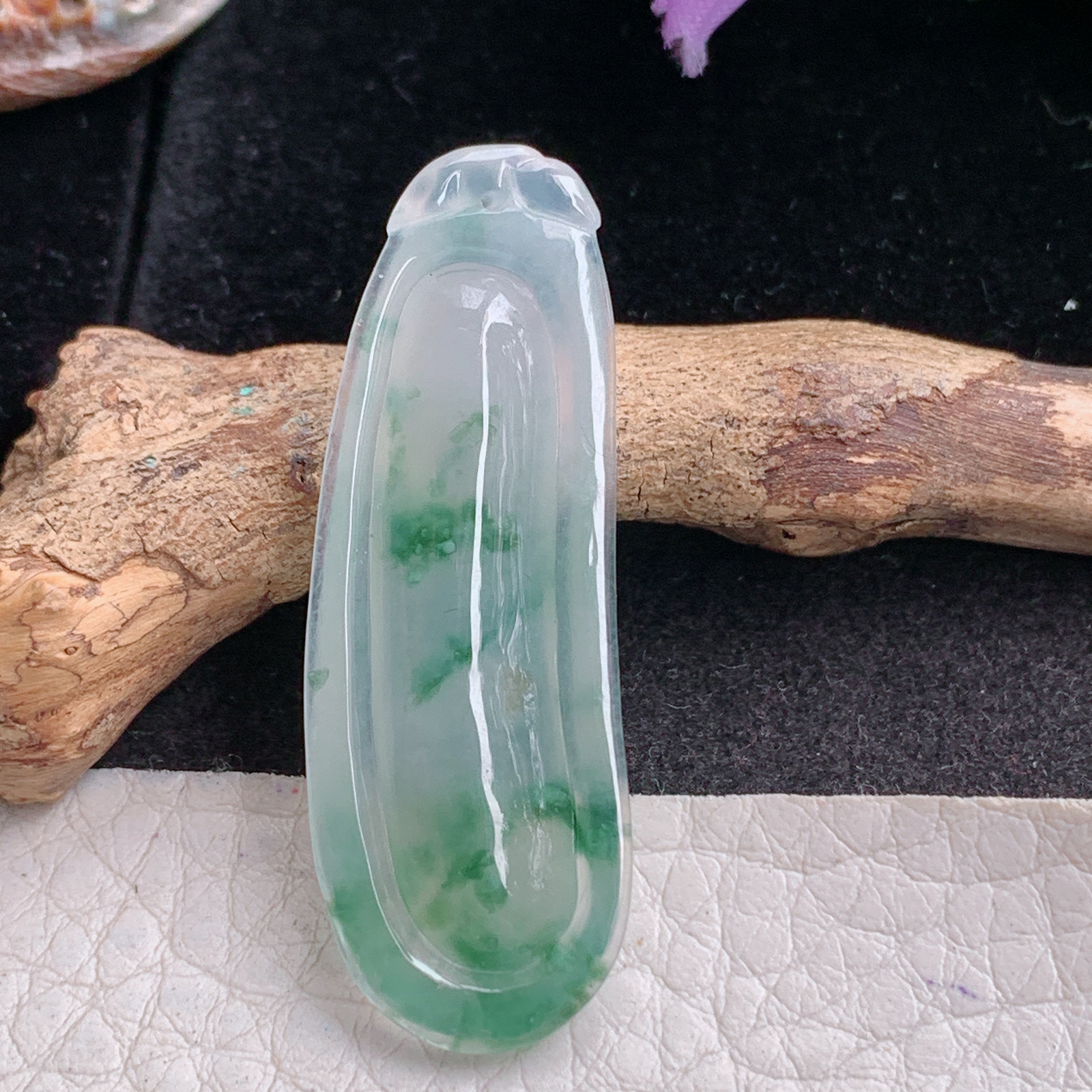 gp实拍42.2*15*6缅甸翡翠冰飘花福瓜吊坠 吉祥福禄玉坠