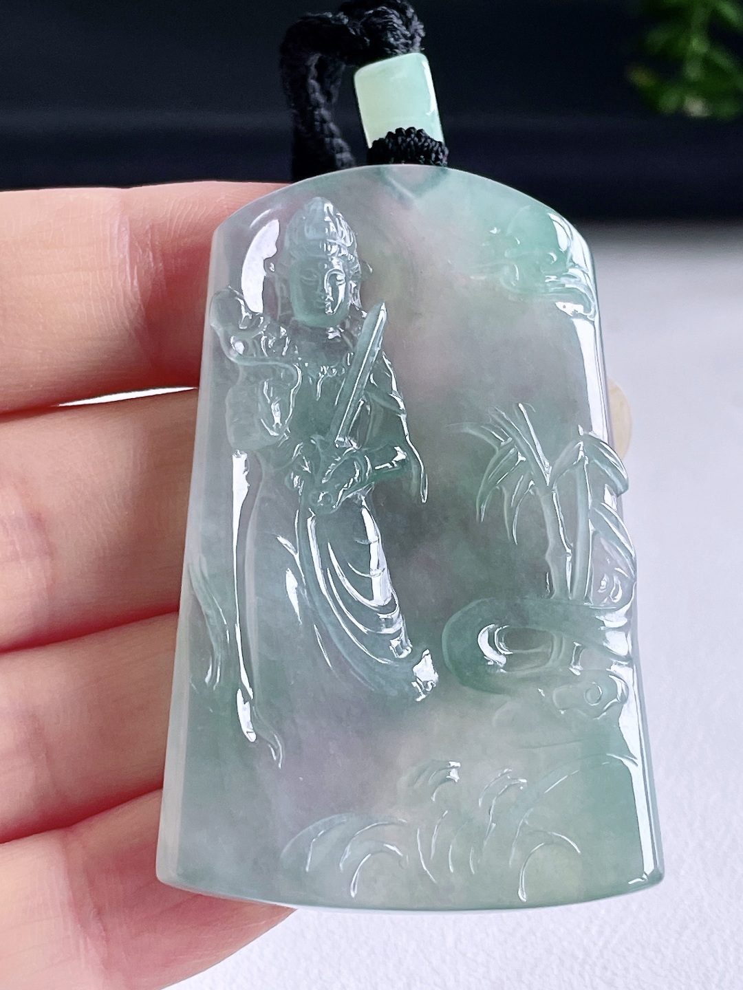 冰晴水虚空藏菩萨牌竹林观音牌吊坠 缅料 无裂 性比高 尺寸55.5-35.6-5.2 重量31.5克 不议