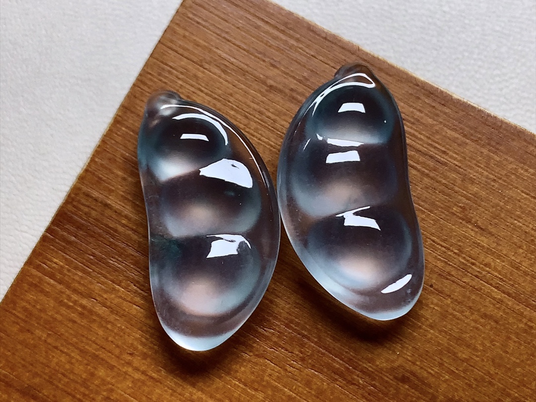 ️ 玻璃种福豆一对 质量，冰透起胶感，行家货尺寸23.7*12.5*3