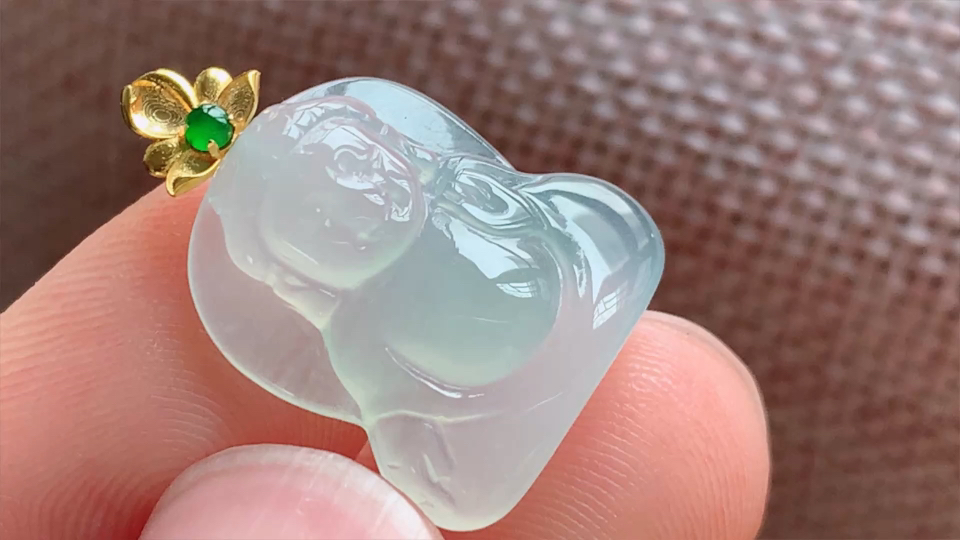 ️天然翡翠，宝宝佛，冰种无裂，18k金 尺寸16.2-14.8-4.6 aa509