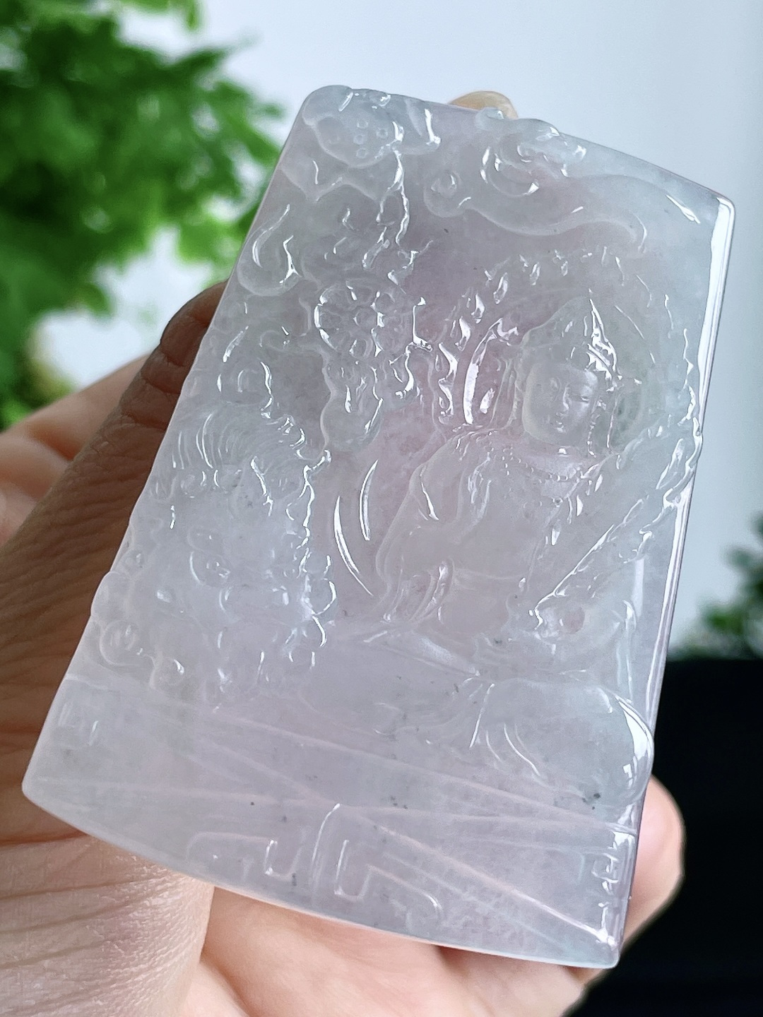 白冰文殊菩萨牌吊坠 说明 缅料 无裂 性比高 尺寸 60.6-39.5-5 重量 30.5克 不议